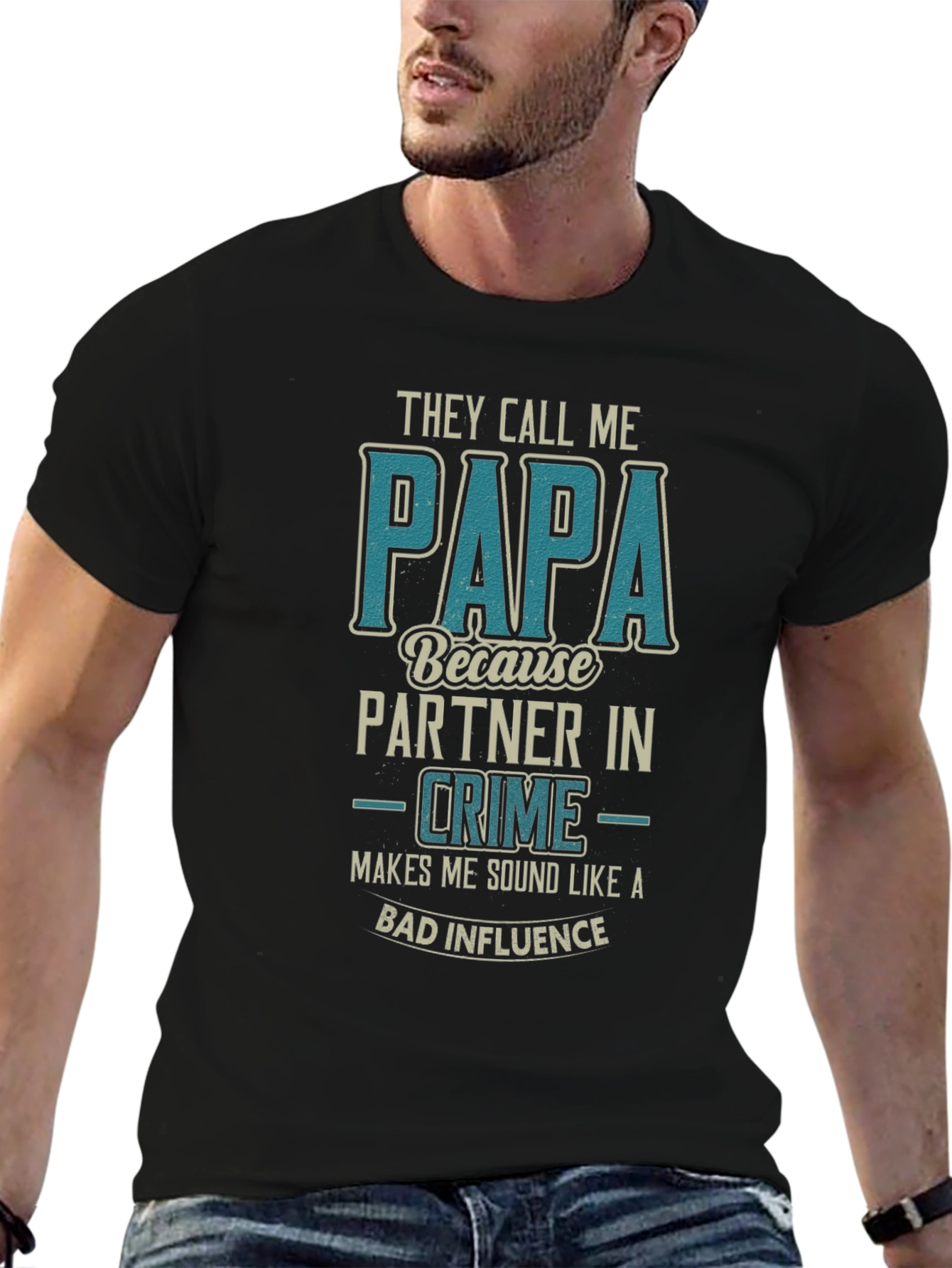 Papa Partner in Crime Black Graphic T-Shirt