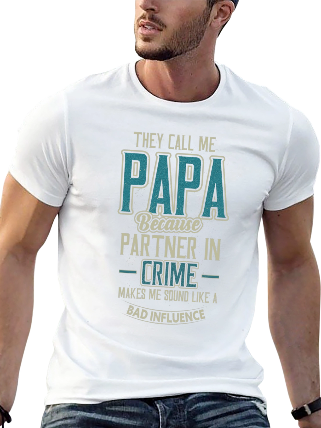 Papa Partner in Crime Black Graphic T-Shirt
