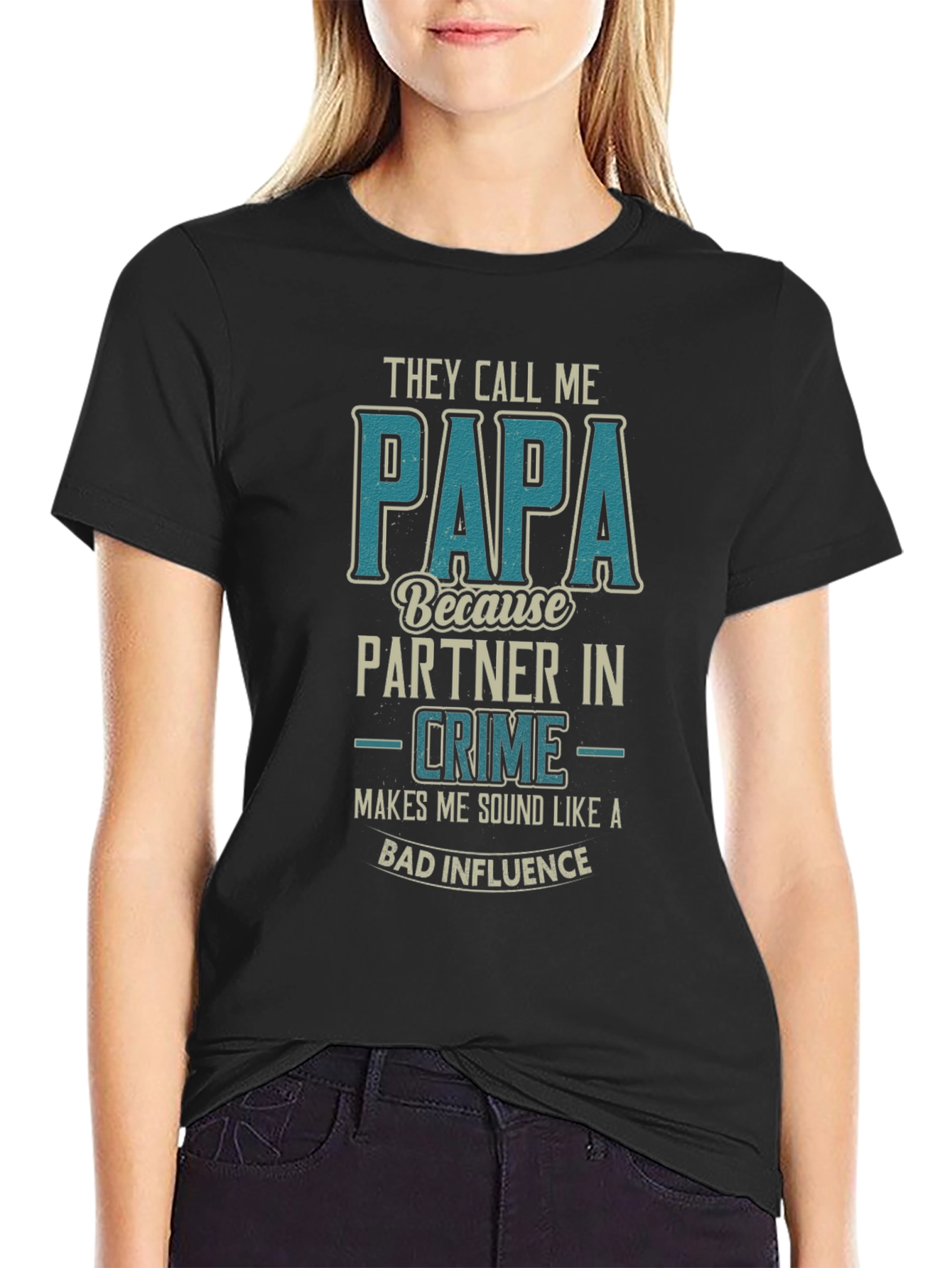 Papa Partner in Crime Black Graphic T-Shirt