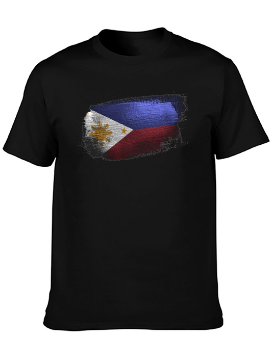 Mens Black T-Shirt with Filipino Flag Design