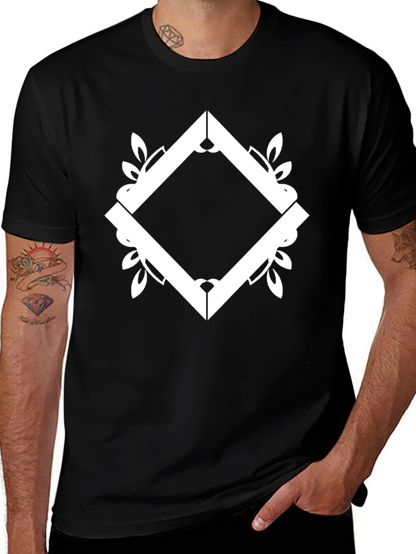 Abstract Diamond Graphic Black T-Shirt