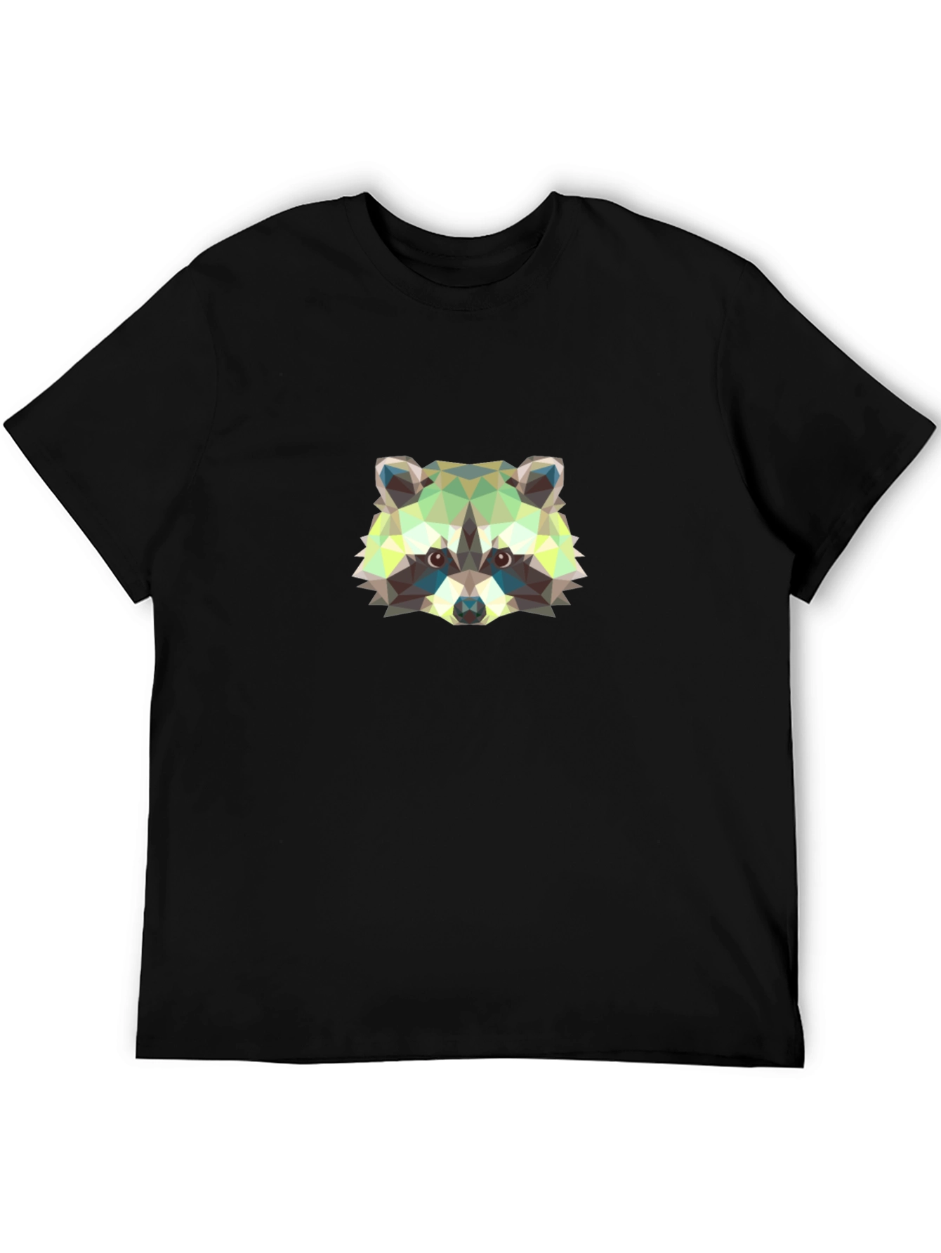 Geometric Raccoon Graphic Tee - Black Cotton Shirt