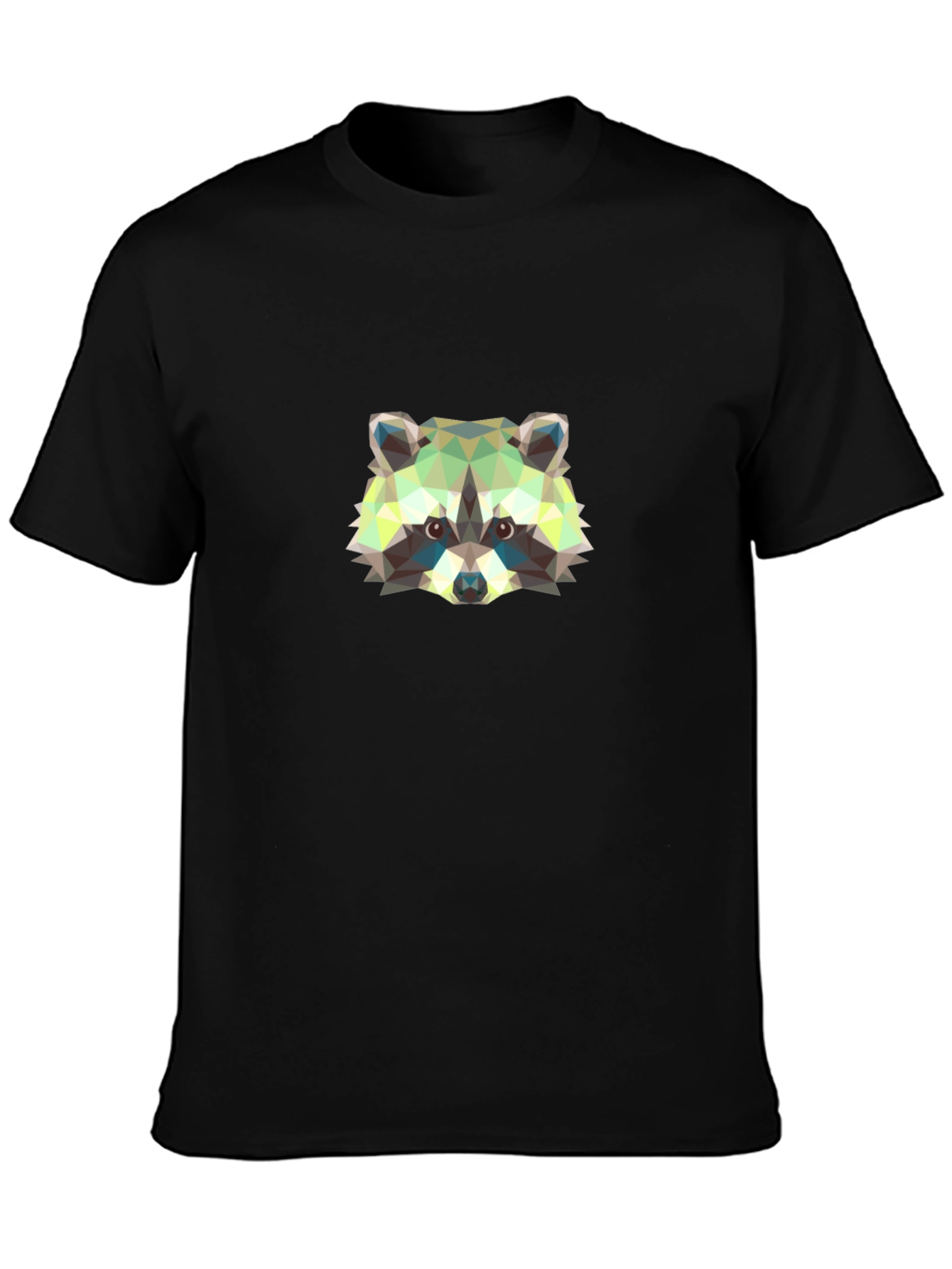 Geometric Raccoon Graphic Tee - Black Cotton Shirt