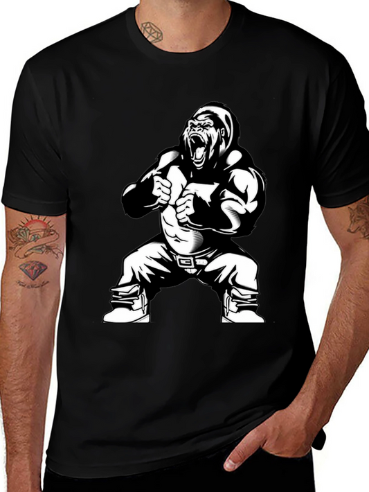 Graphic Tee - Gorilla Design - Black Cotton T-Shirt