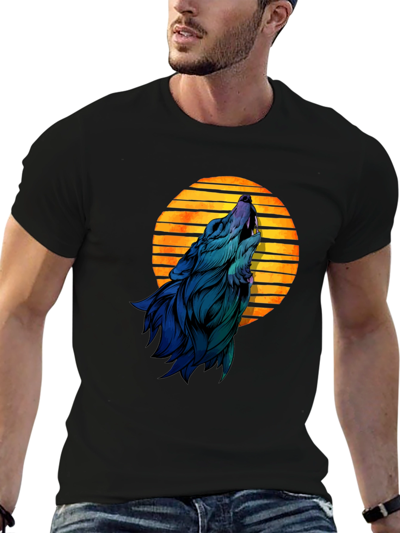 Wolf Howling at Sunset Graphic T-Shirt