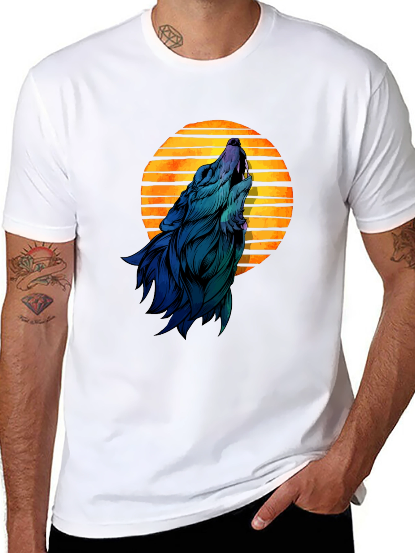 Wolf Howling at Sunset Graphic T-Shirt