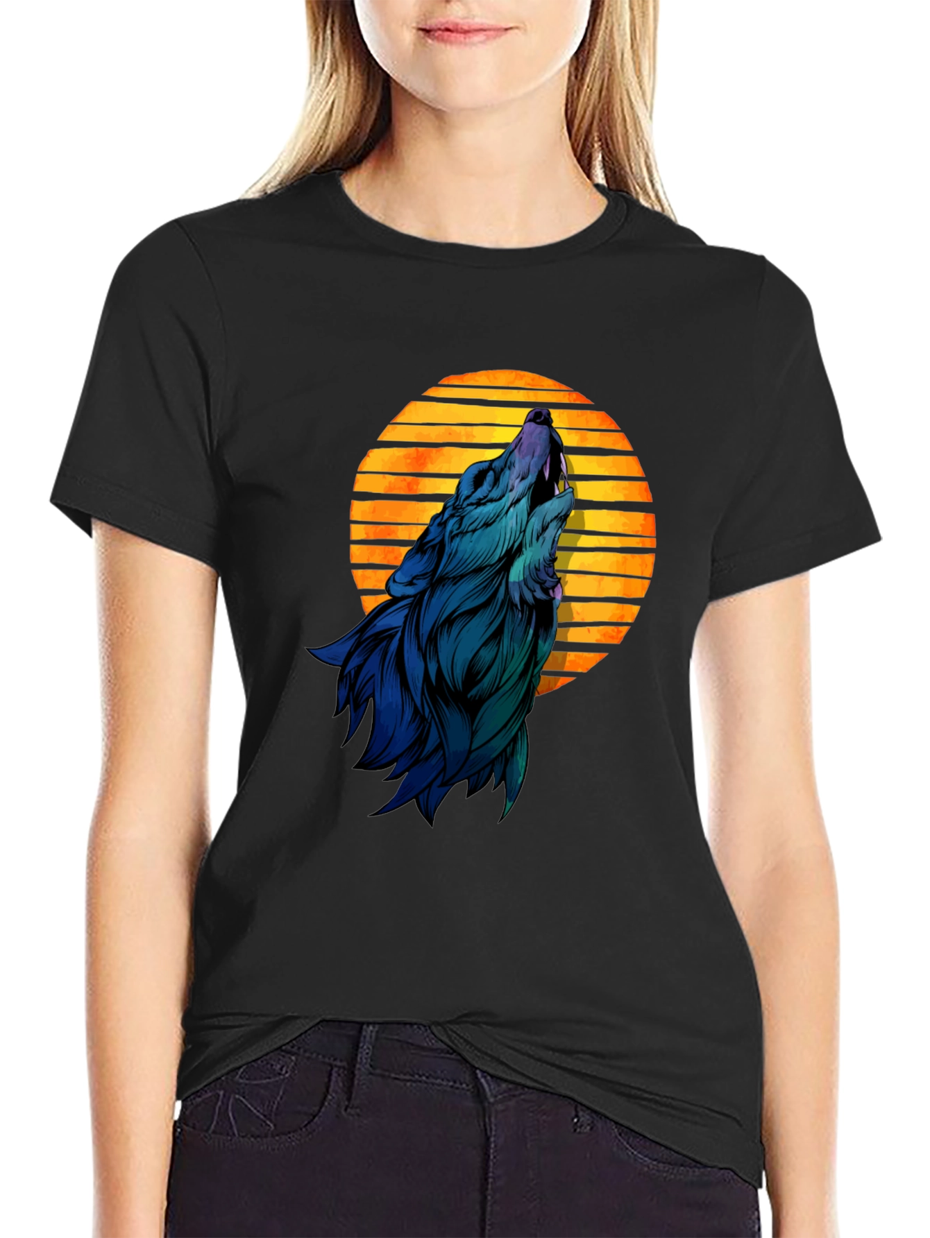 Wolf Howling at Sunset Graphic T-Shirt