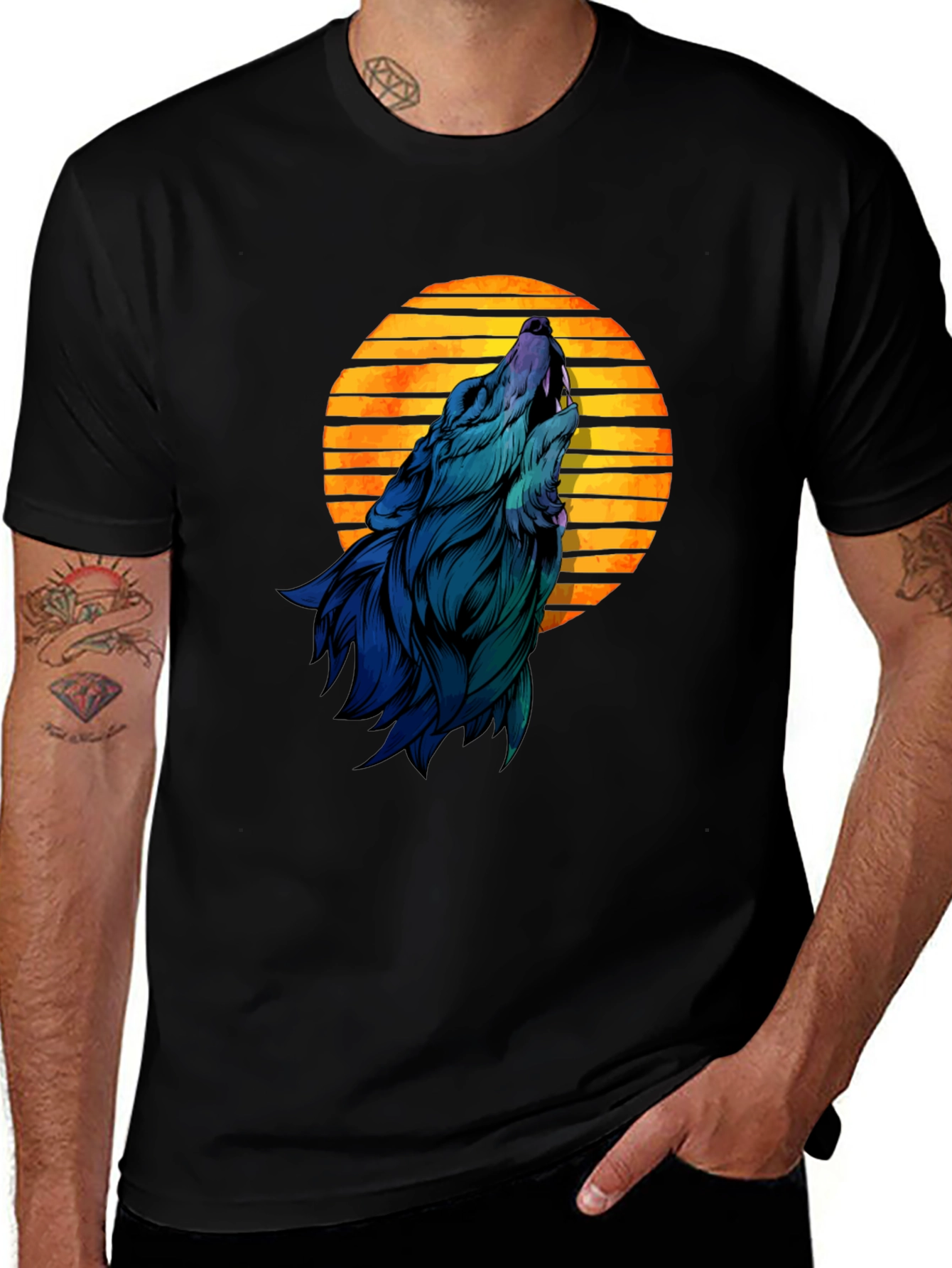 Wolf Howling at Sunset Graphic T-Shirt