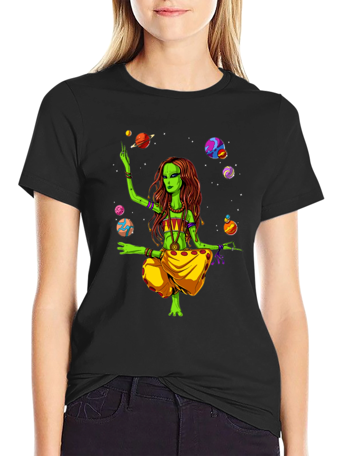Alien Yoga Planets Graphic T-Shirt