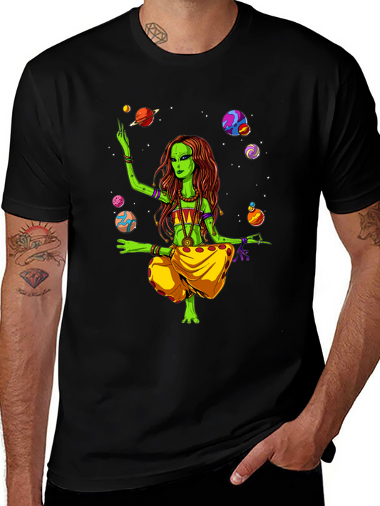 Alien Yoga Planets Graphic T-Shirt