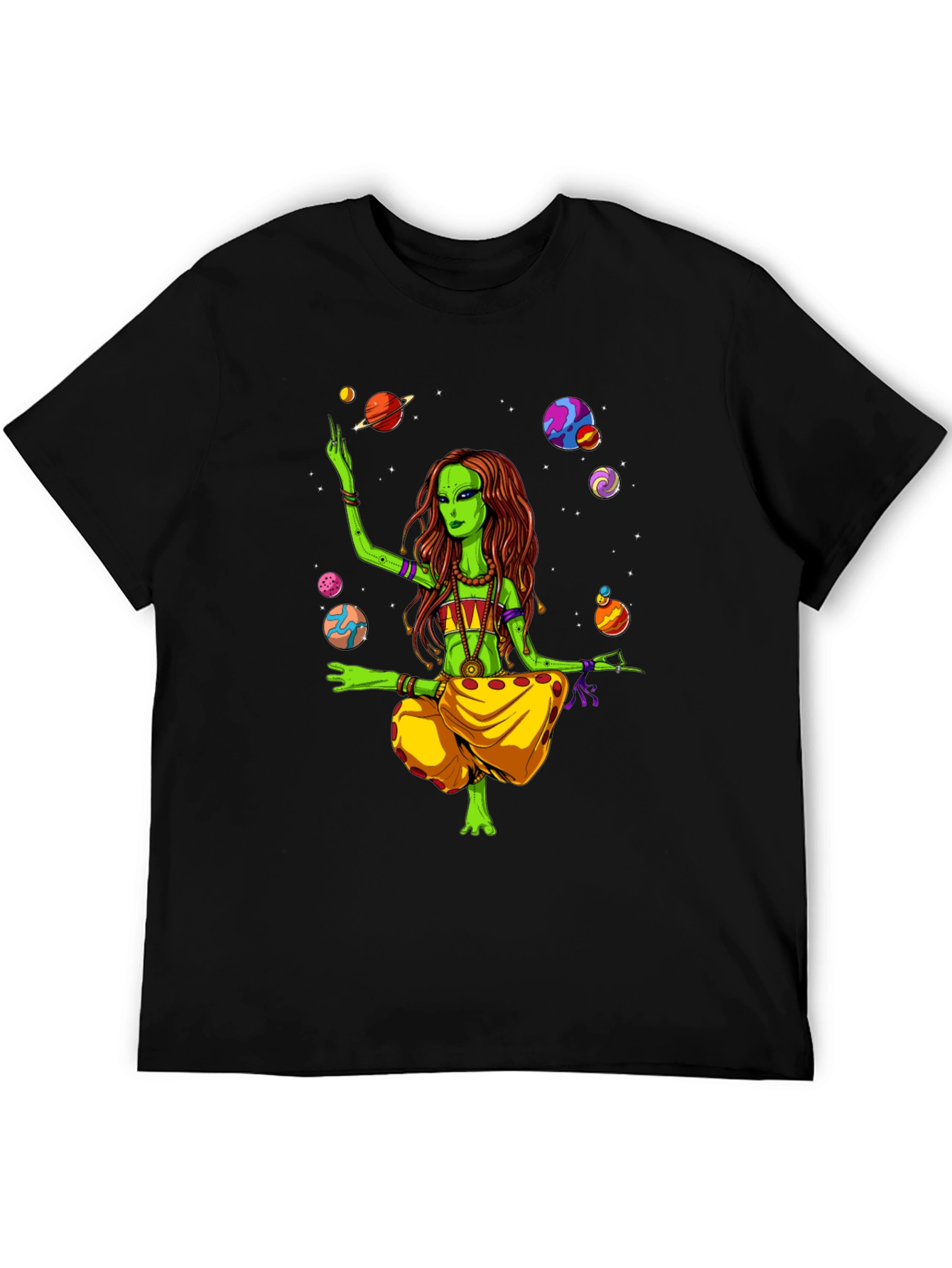 Alien Yoga Planets Graphic T-Shirt