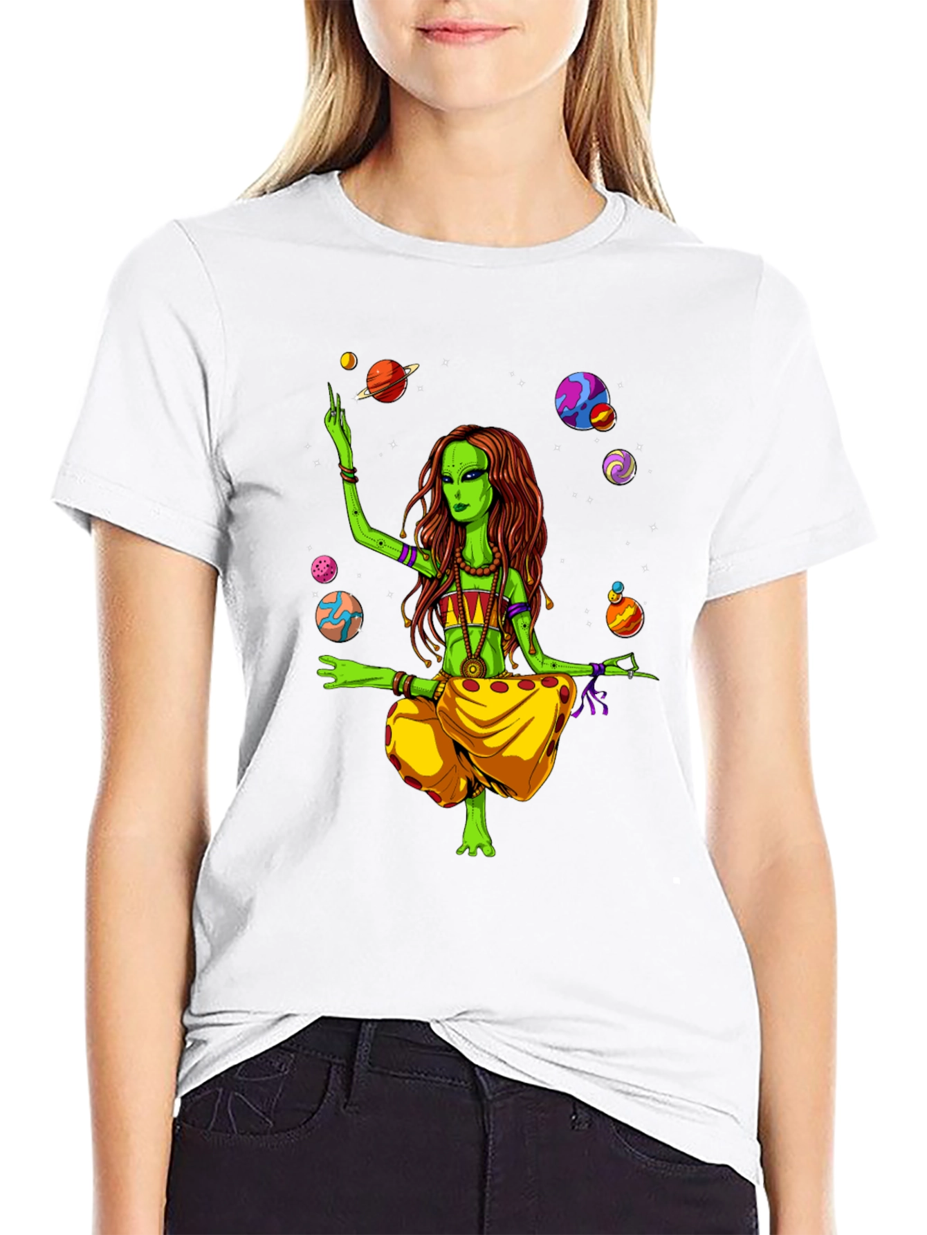 Alien Yoga Planets Graphic T-Shirt