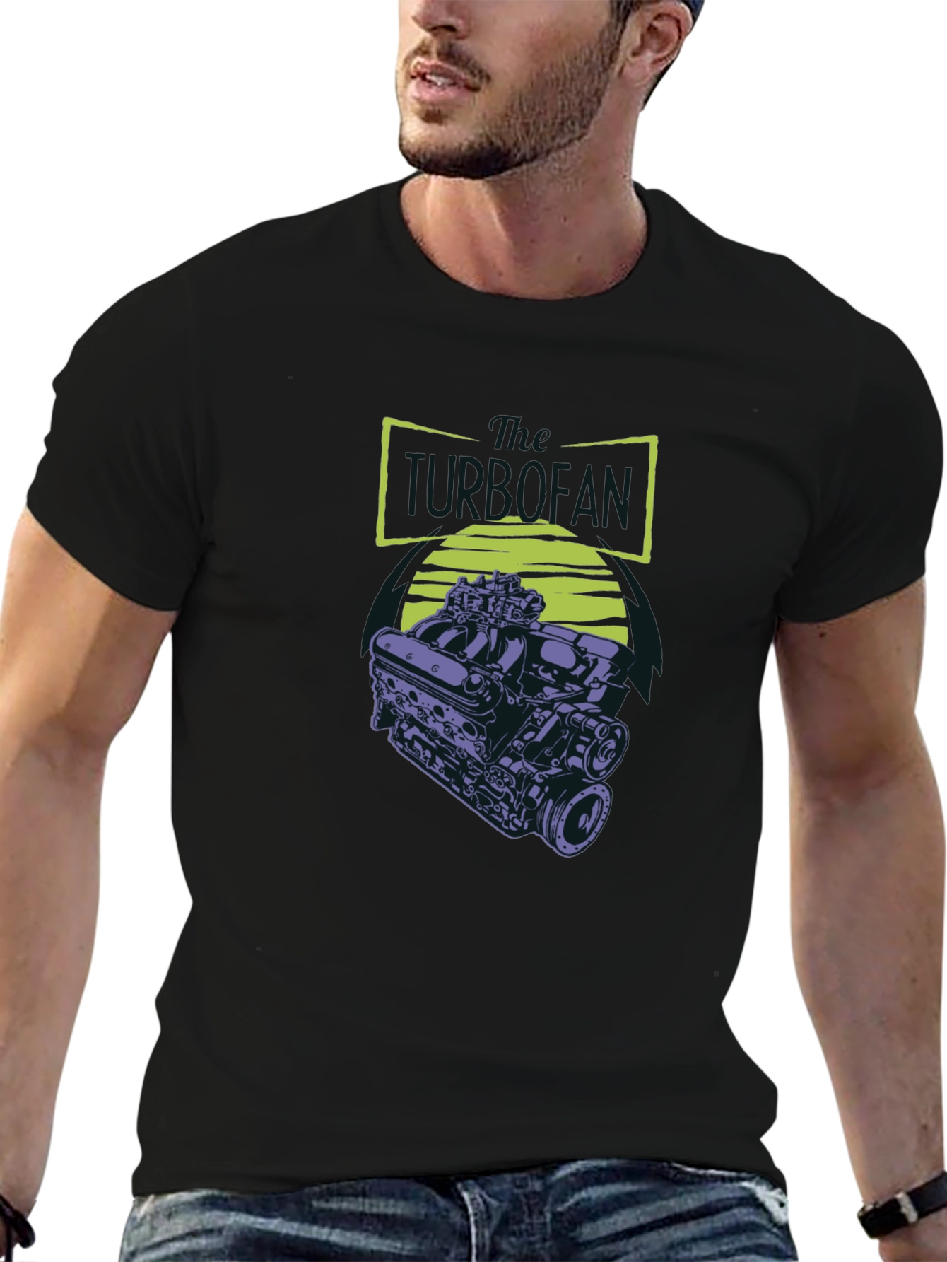 Black T-Shirt with Engine Graphic