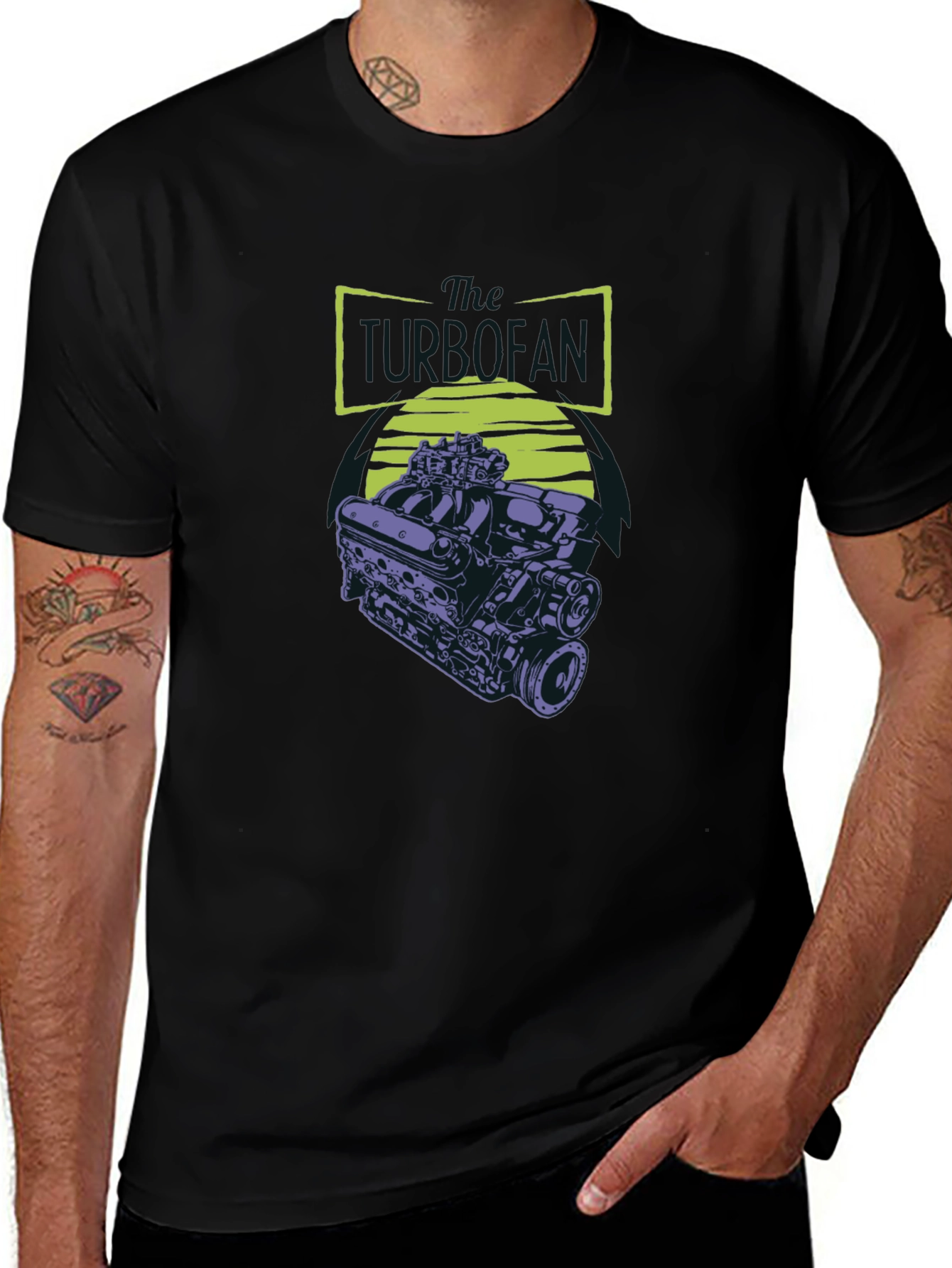 Black T-Shirt with Engine Graphic