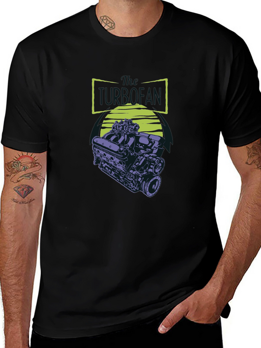 Black T-Shirt with Engine Graphic