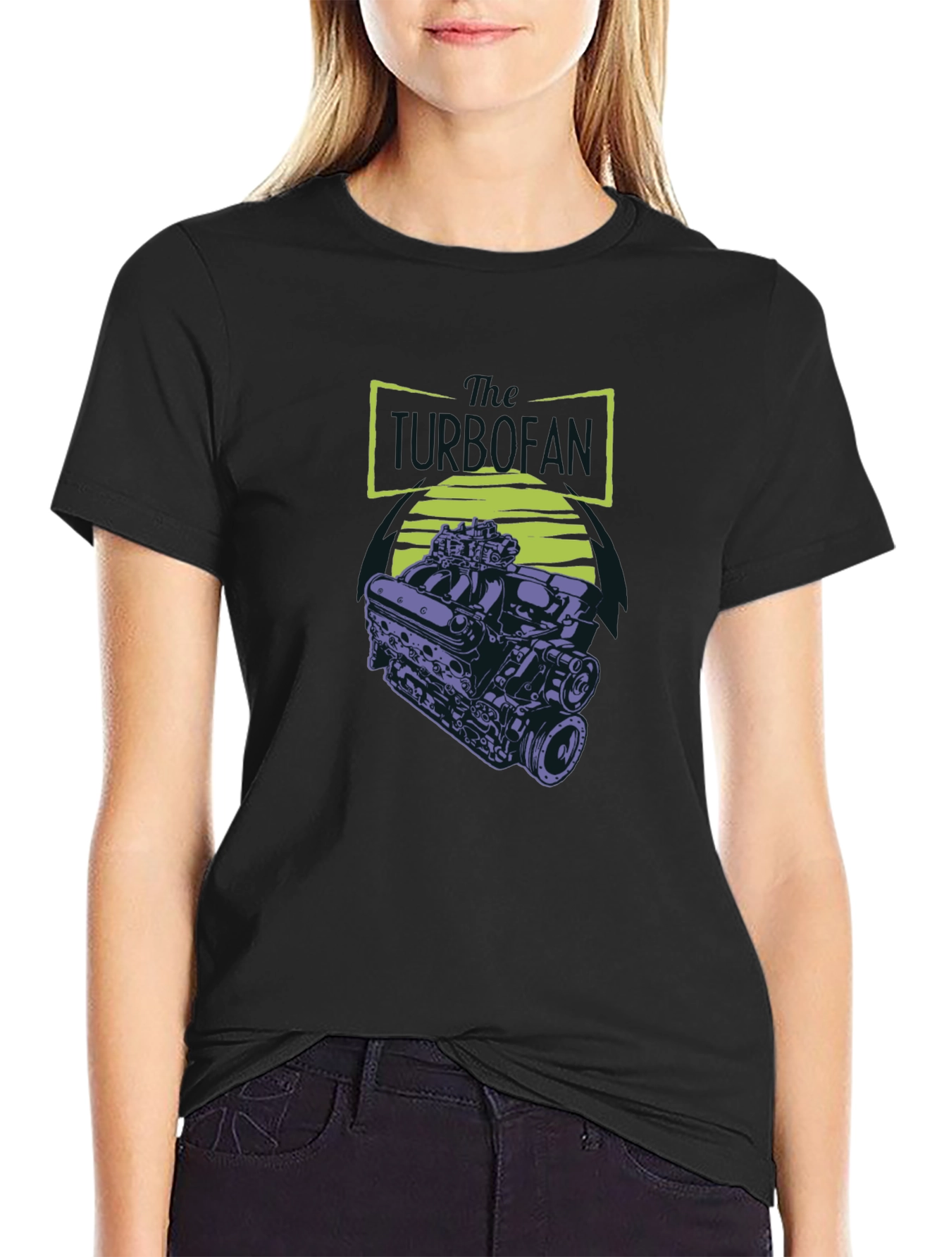 Black T-Shirt with Engine Graphic