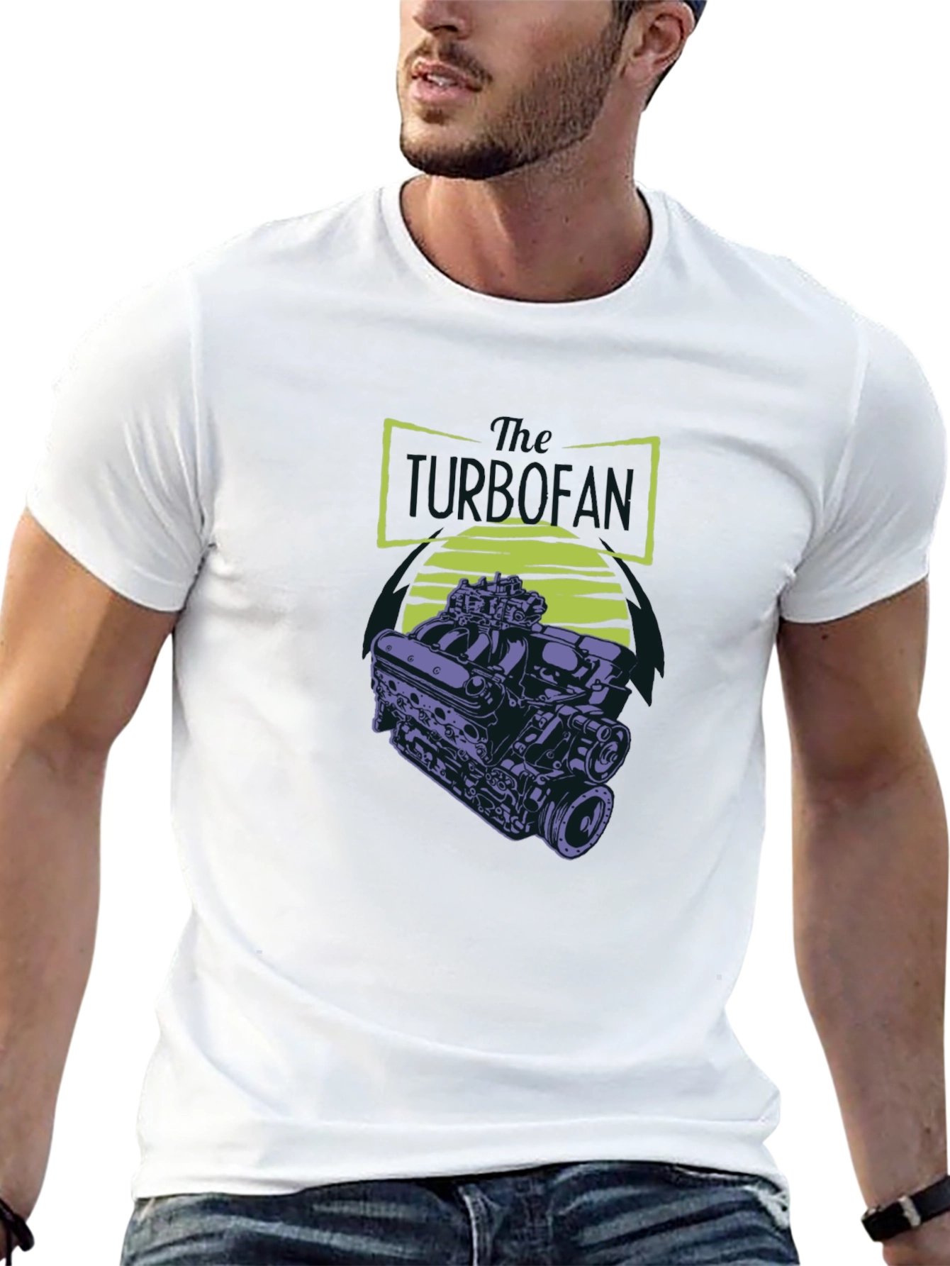 Black T-Shirt with Engine Graphic