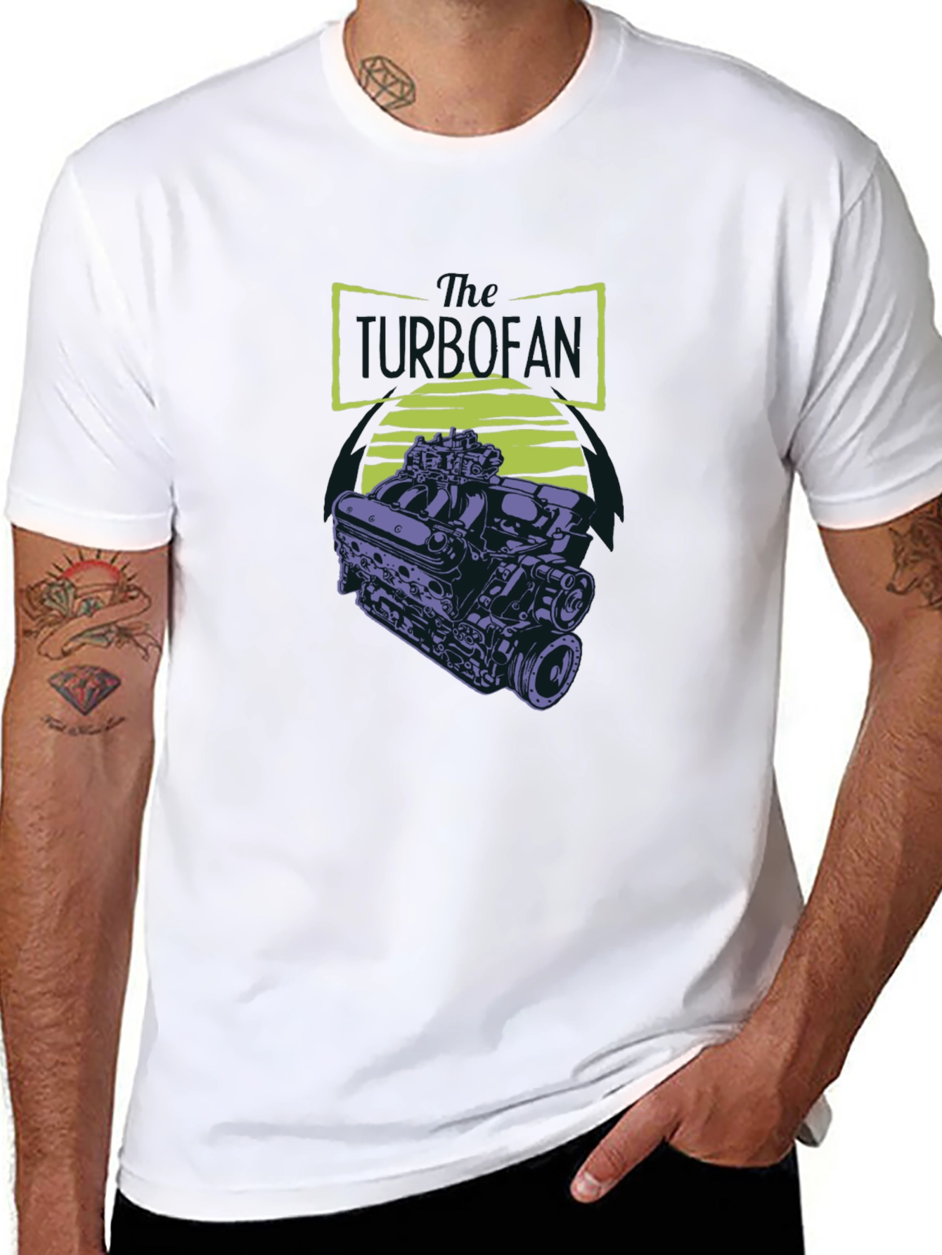 Black T-Shirt with Engine Graphic