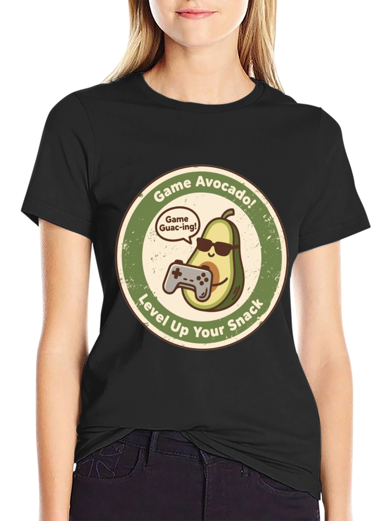 Game Avocado Black Graphic T-Shirt