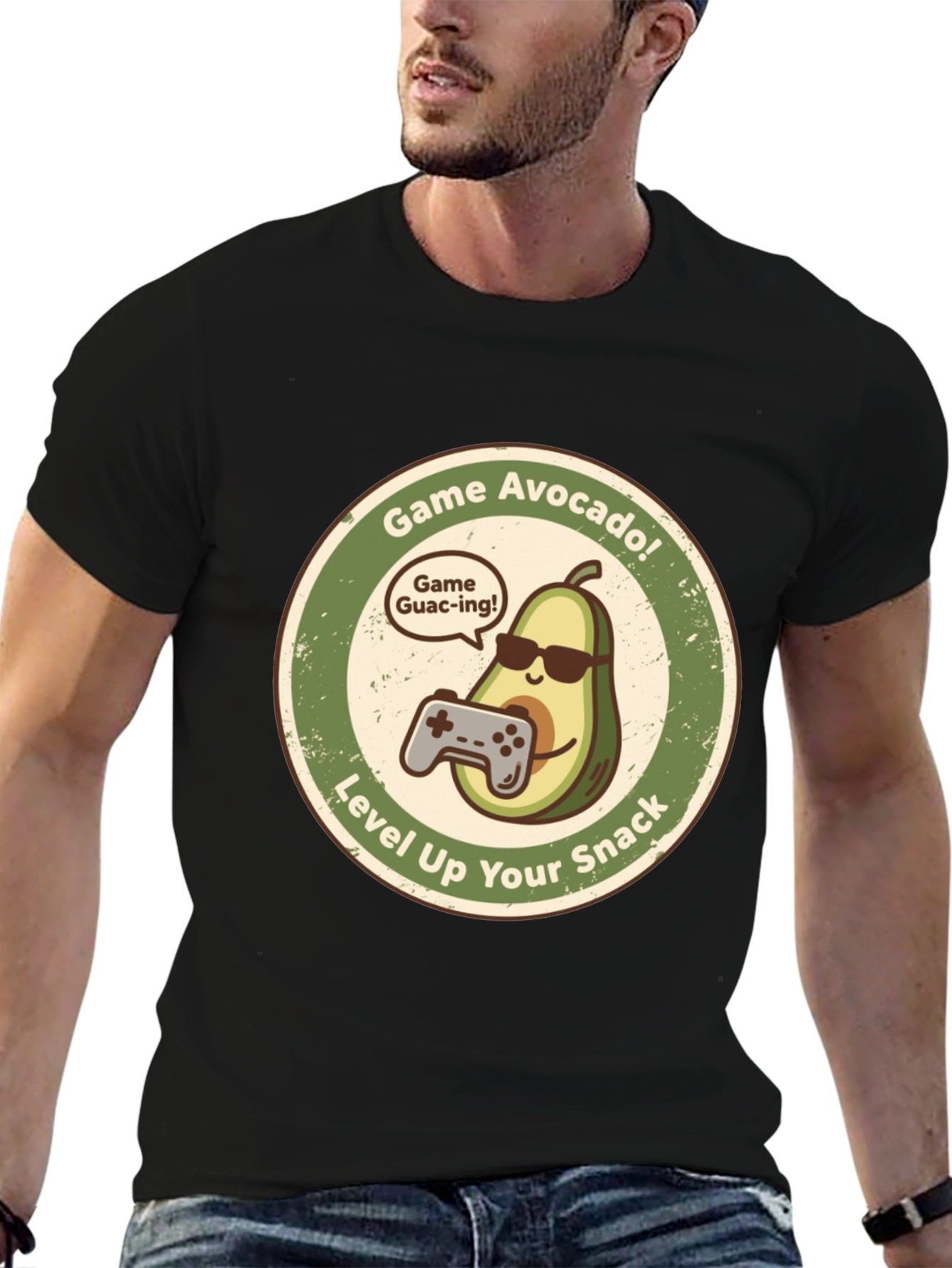 Game Avocado Black Graphic T-Shirt