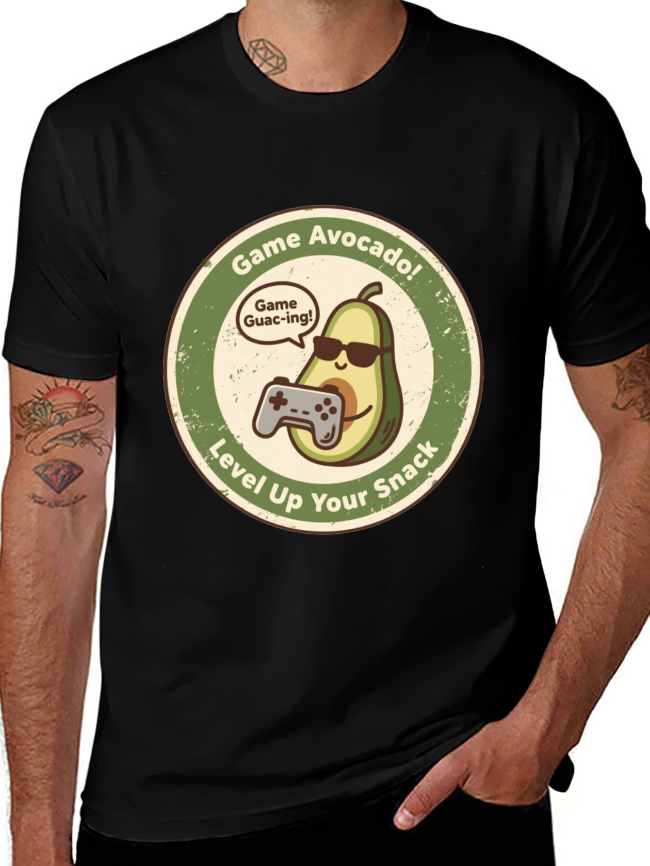 Game Avocado Black Graphic T-Shirt