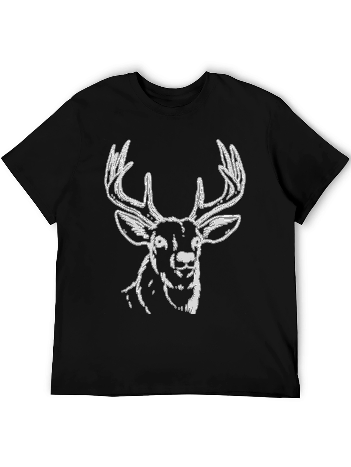 Deer Graphic Tee - Black Cotton Casual Style