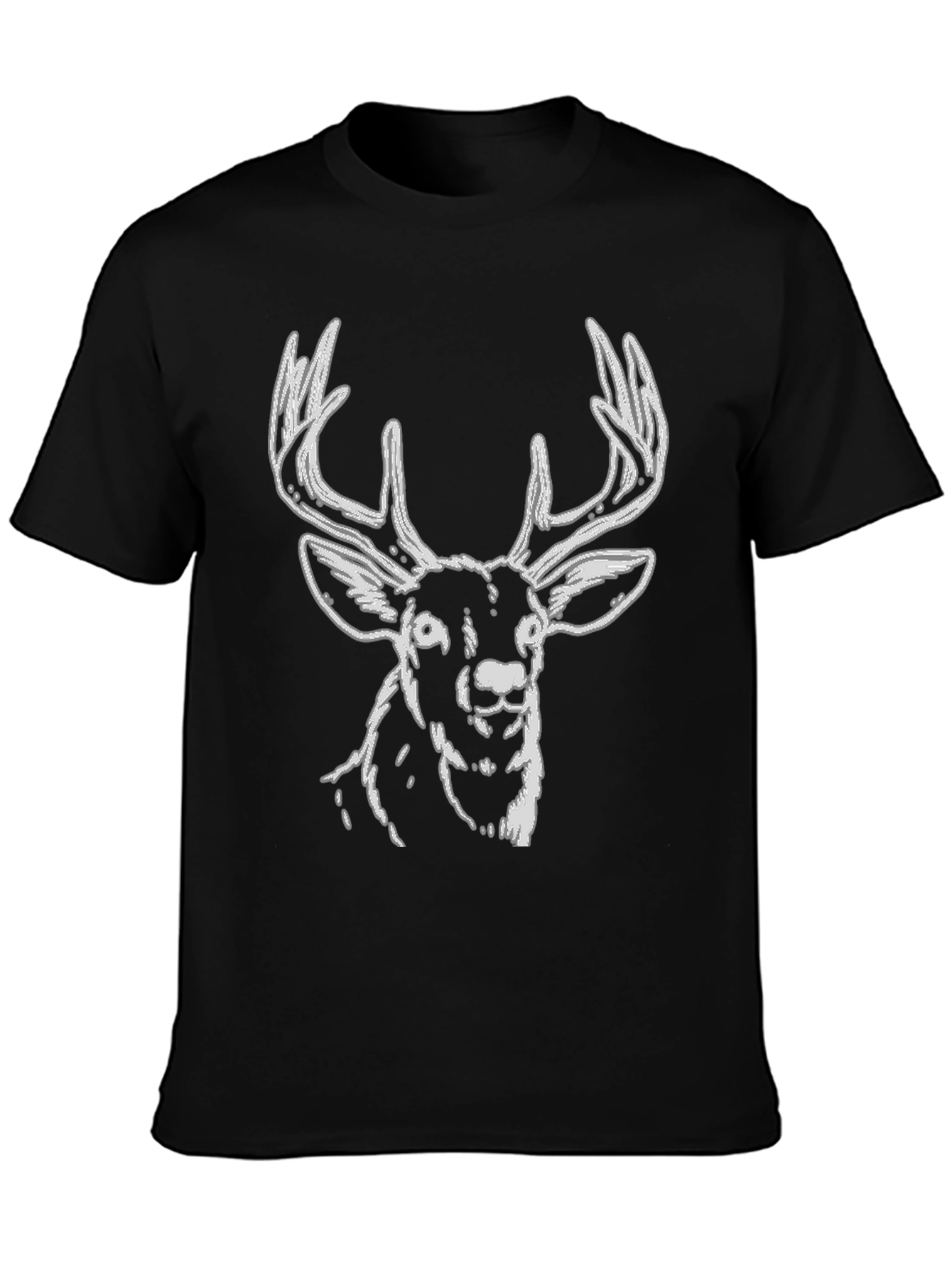 Deer Graphic Tee - Black Cotton Casual Style
