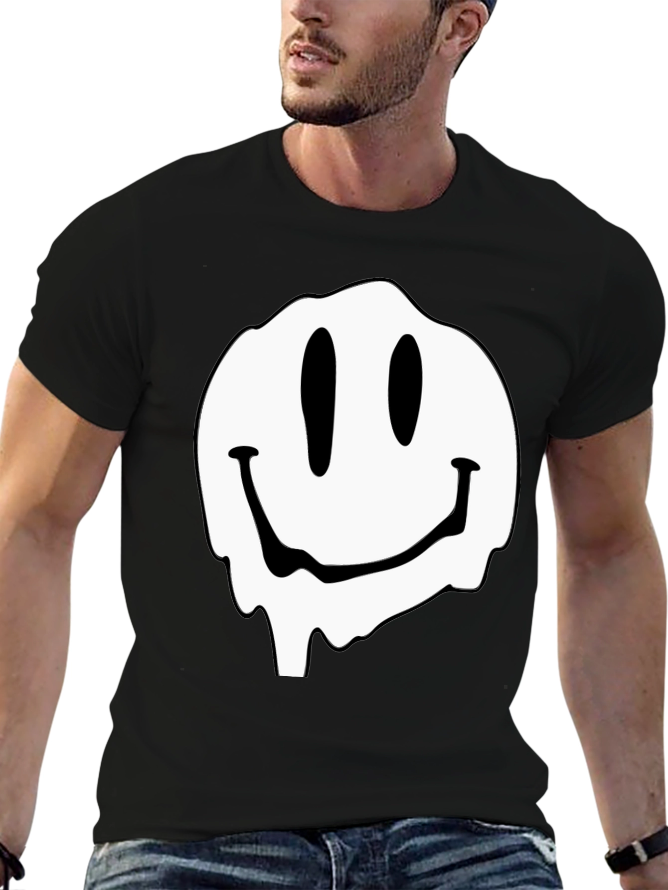 Melting Smiley Face Graphic Black T-Shirt