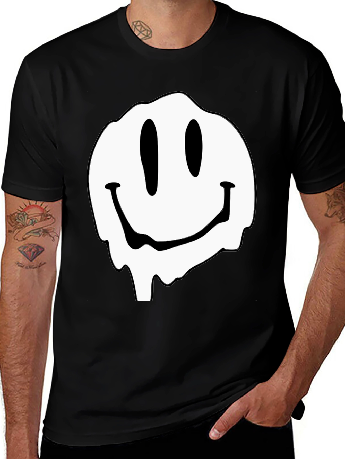 Melting Smiley Face Graphic Black T-Shirt