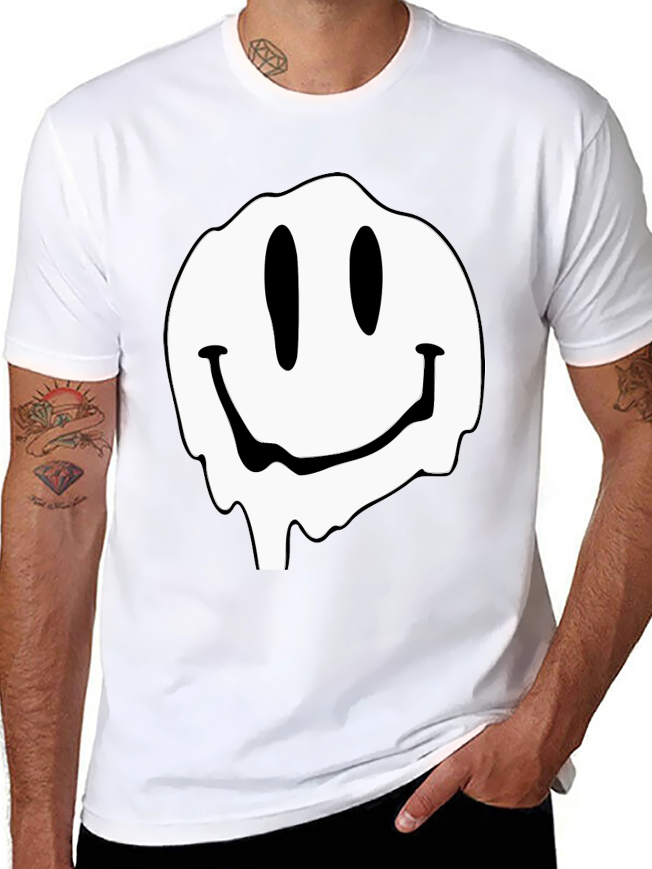 Melting Smiley Face Graphic Black T-Shirt