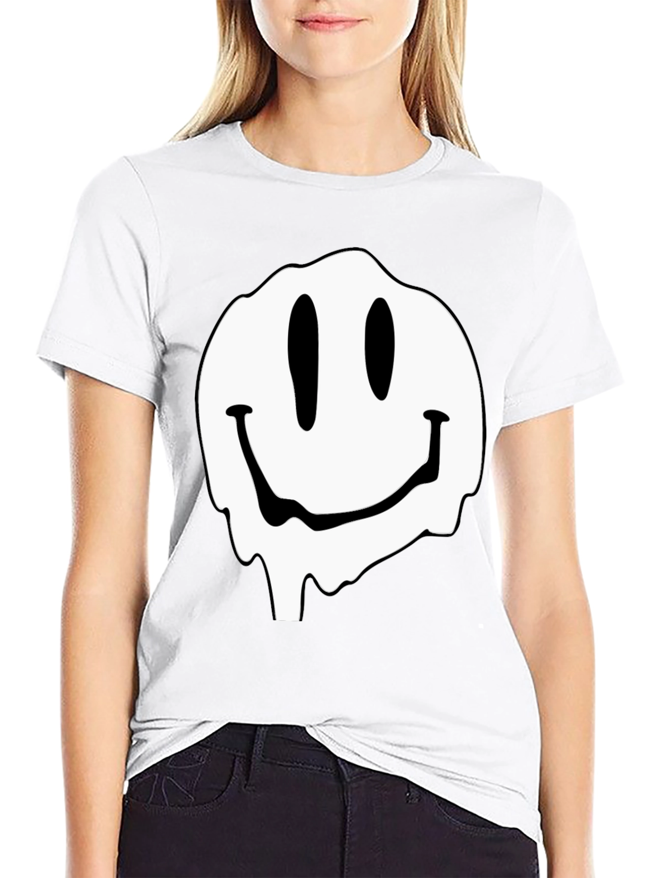 Melting Smiley Face Graphic Black T-Shirt