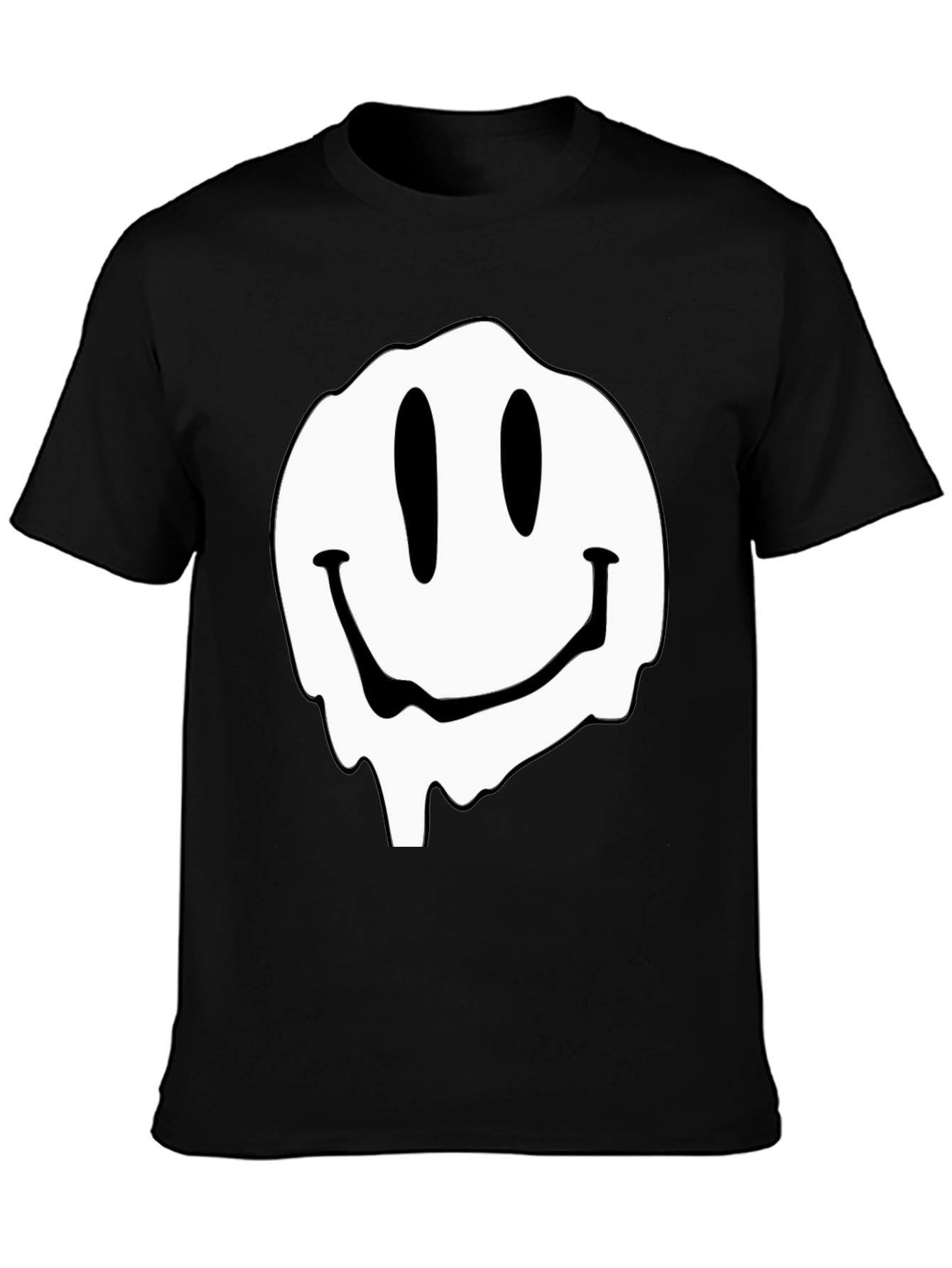 Melting Smiley Face Graphic Black T-Shirt
