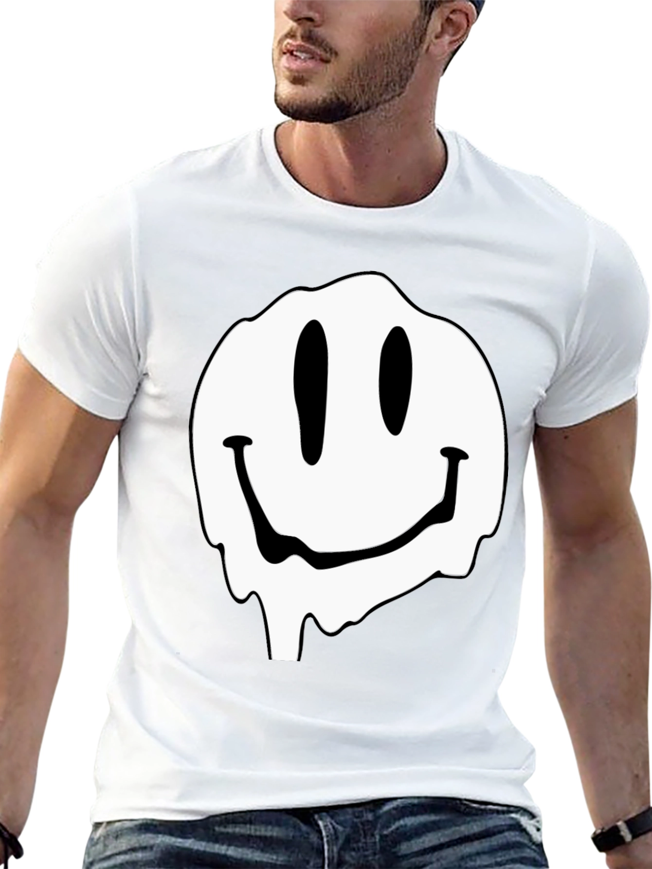 Melting Smiley Face Graphic Black T-Shirt