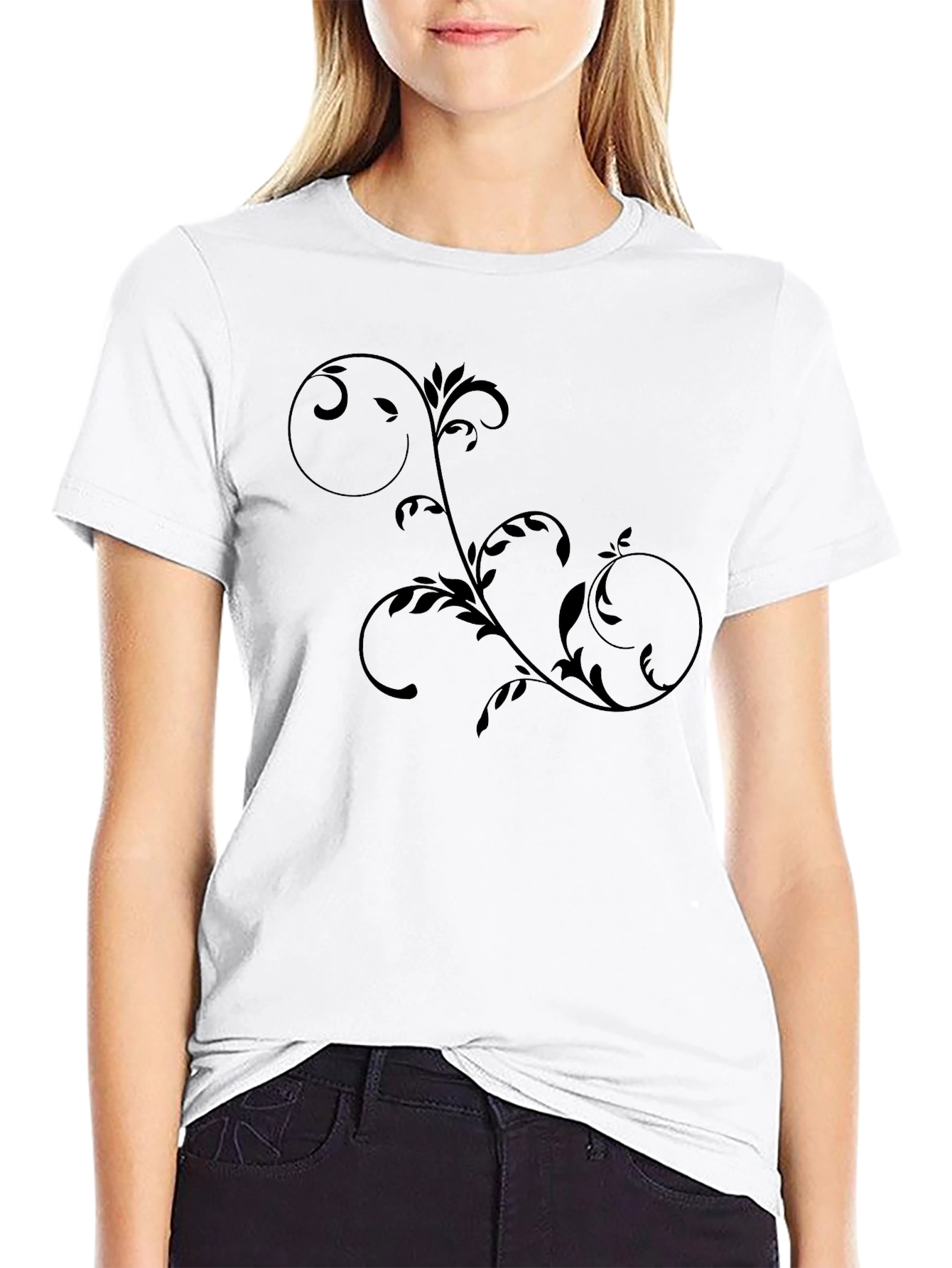 Stylish Black T-Shirt with Vine Design