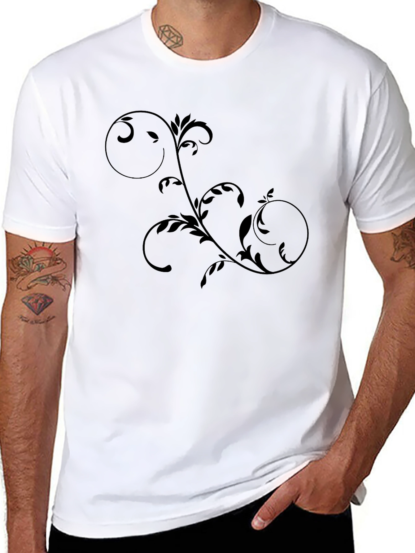 Stylish Black T-Shirt with Vine Design