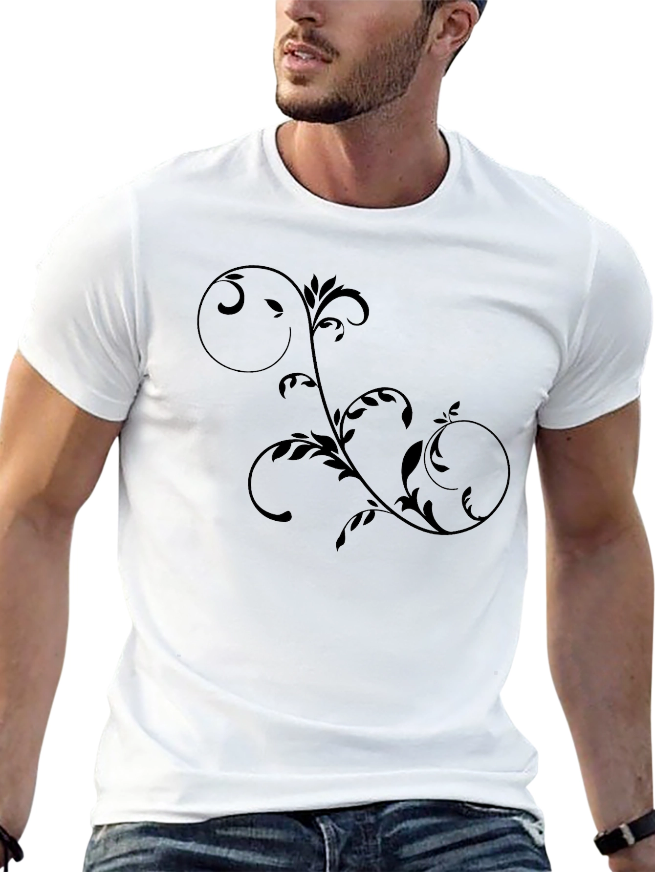 Stylish Black T-Shirt with Vine Design