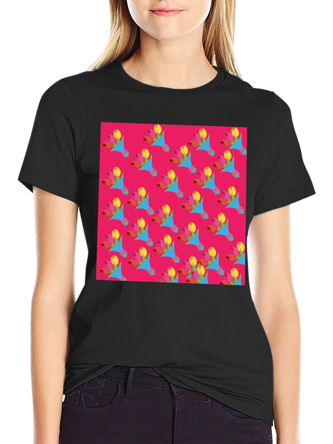 Floral Pattern Crew Neck T-Shirt