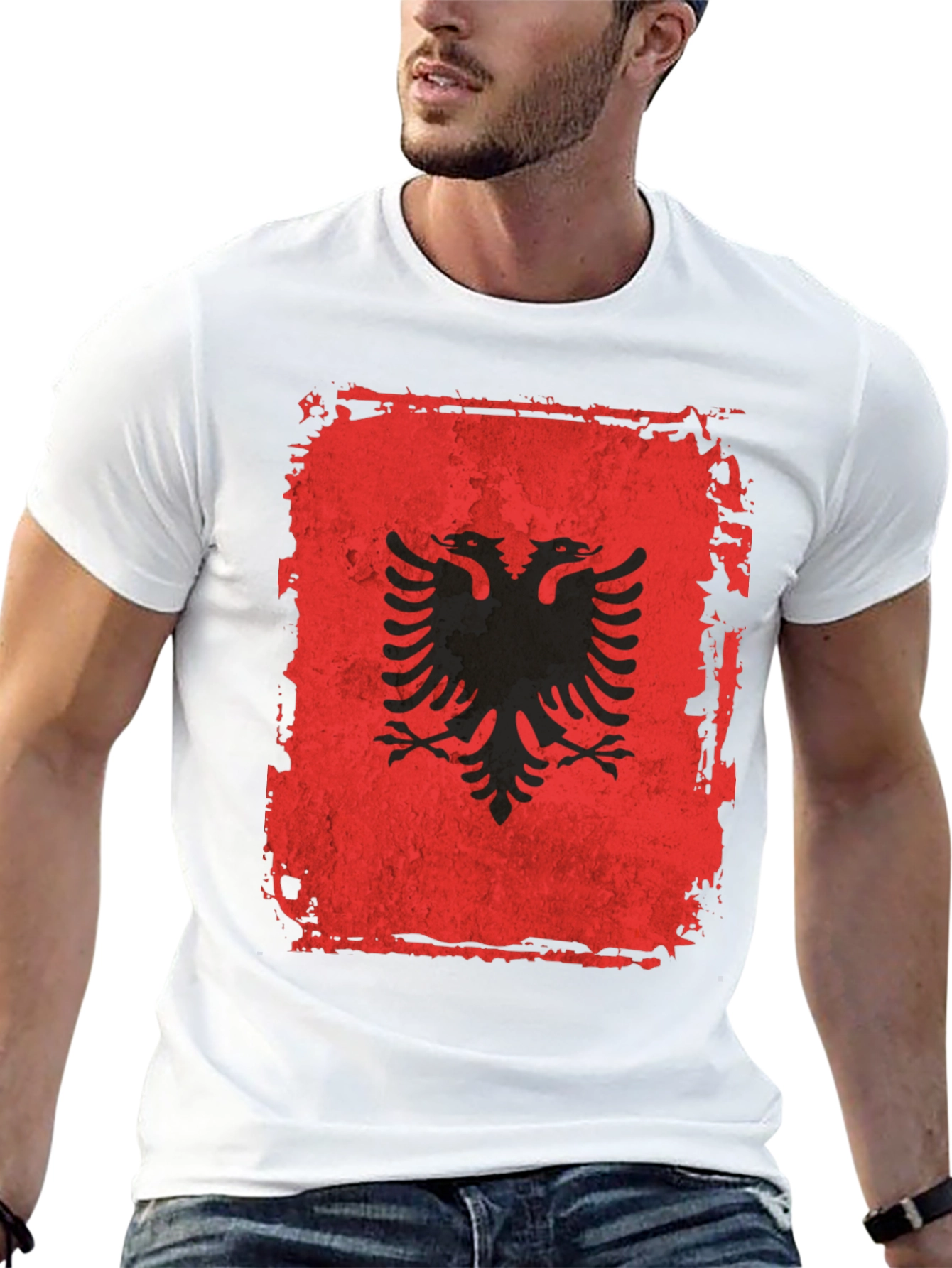 Albanian Flag Distressed Graphic T-Shirt