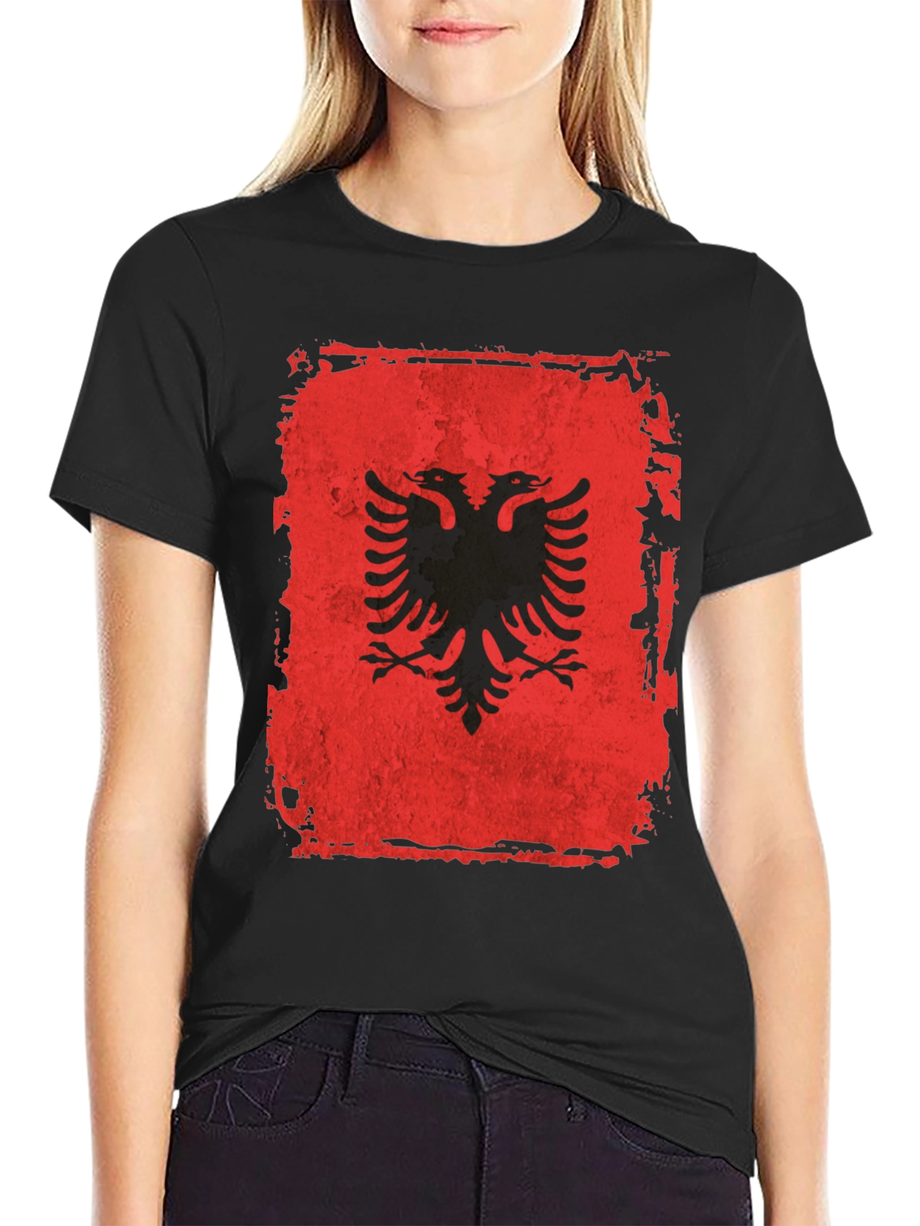 Albanian Flag Distressed Graphic T-Shirt