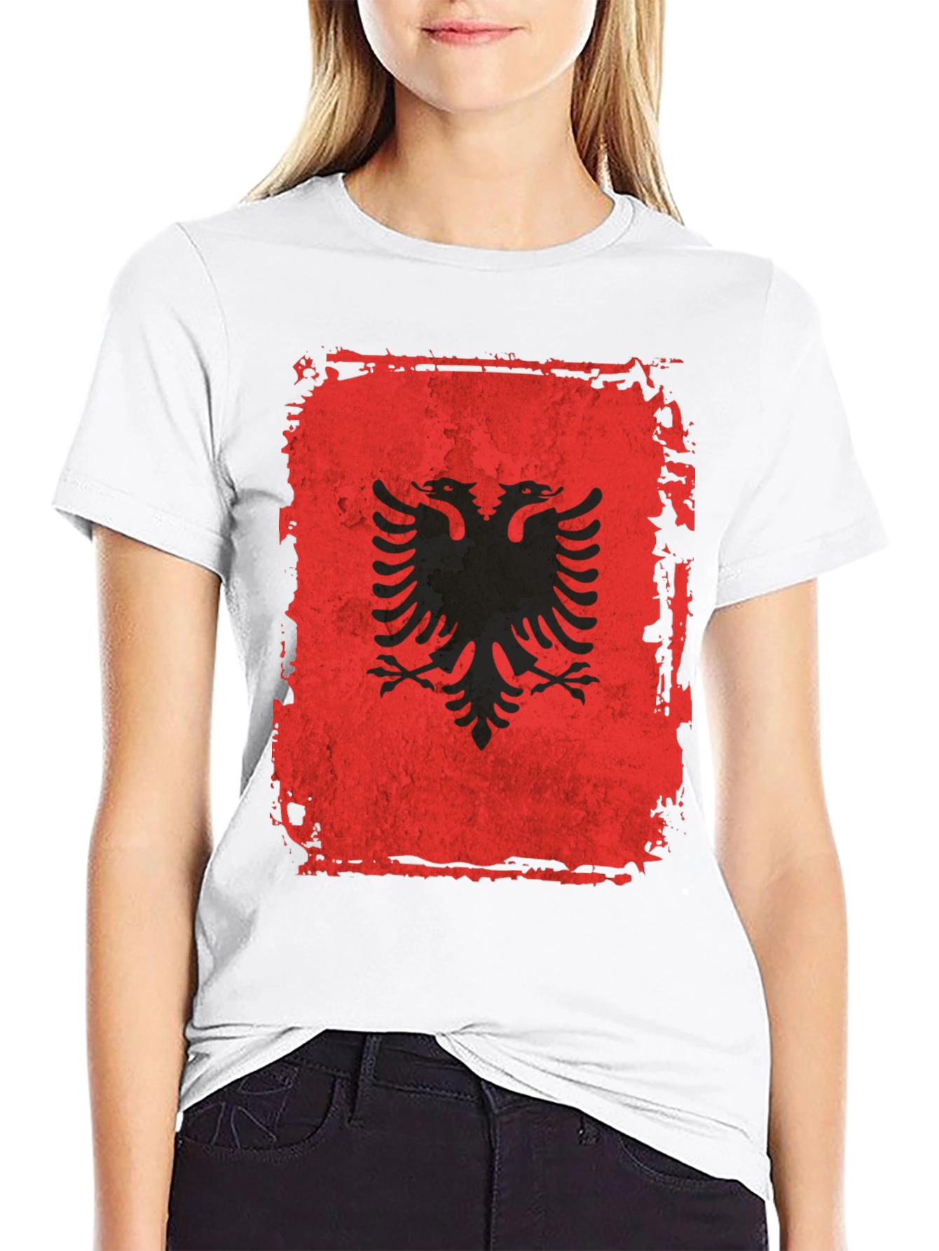 Albanian Flag Distressed Graphic T-Shirt