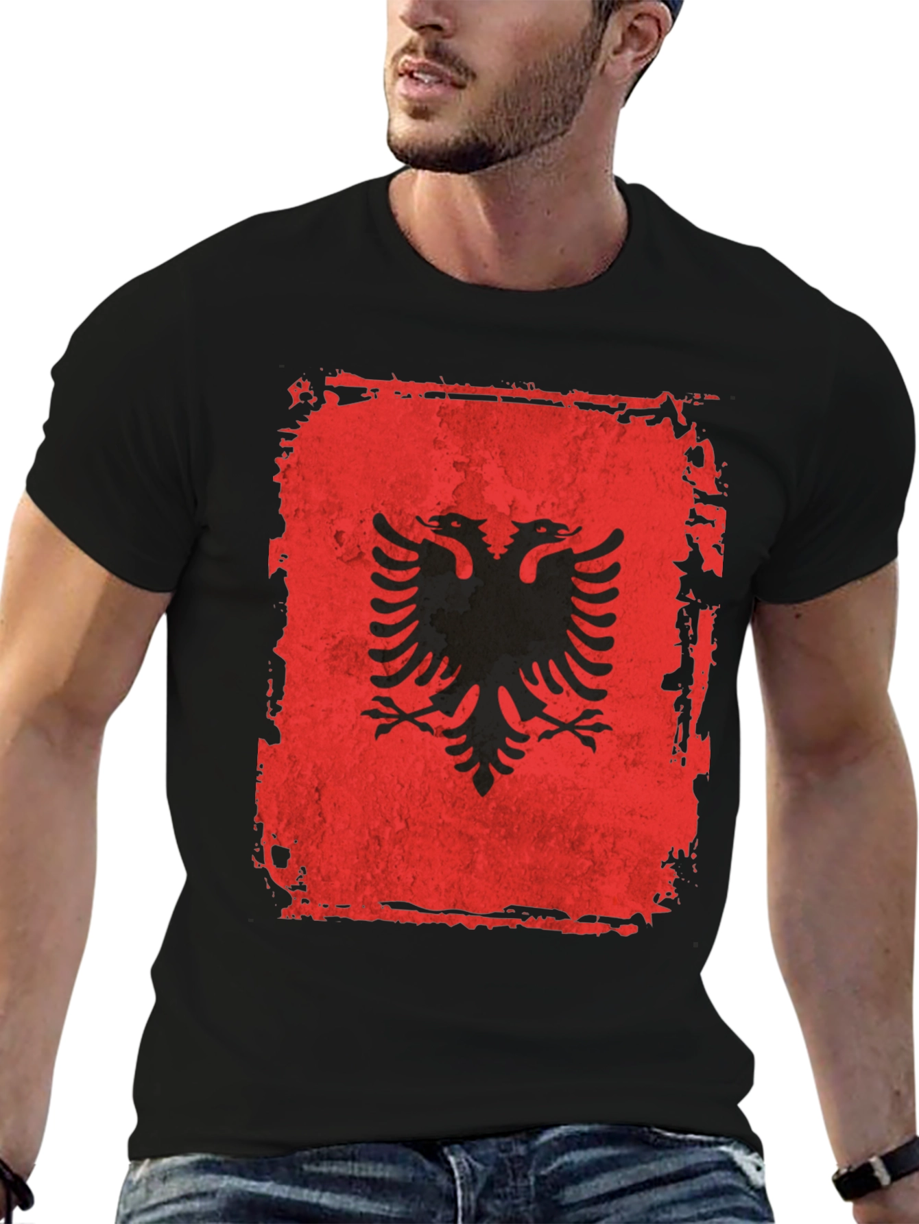 Albanian Flag Distressed Graphic T-Shirt