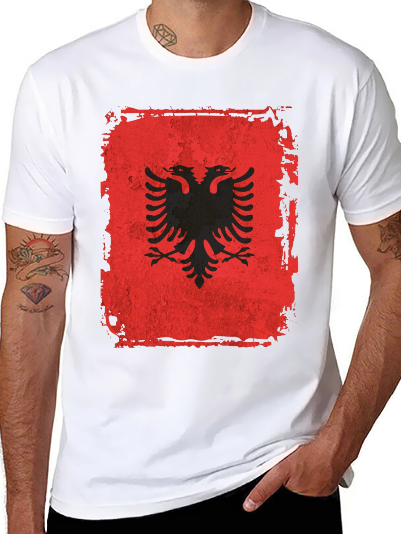 Albanian Flag Distressed Graphic T-Shirt