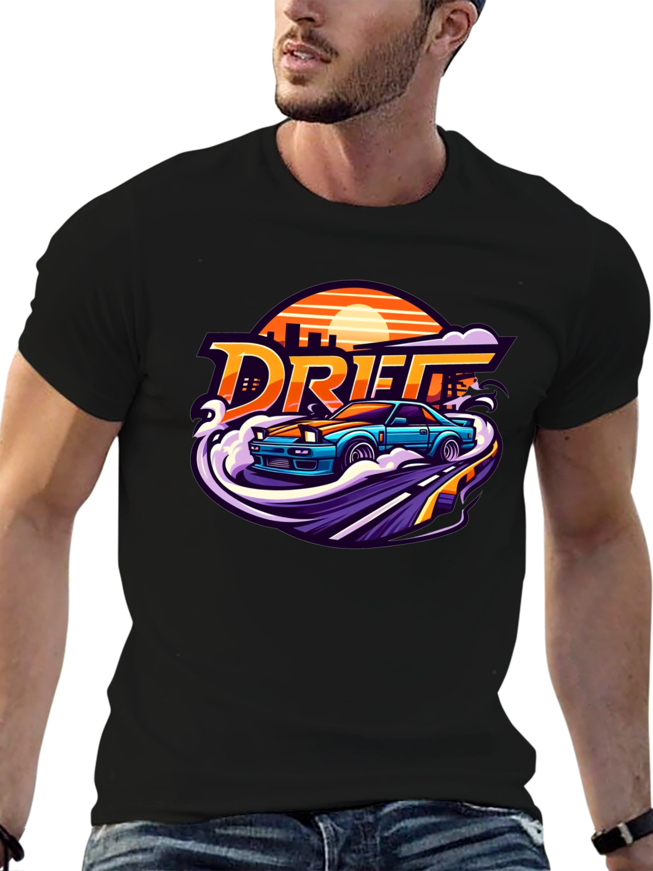 Drift Car Graphic Tee - Retro Style