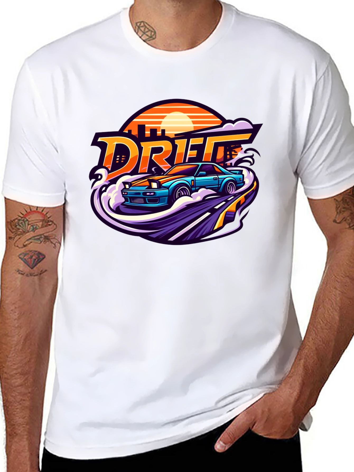 Drift Car Graphic Tee - Retro Style