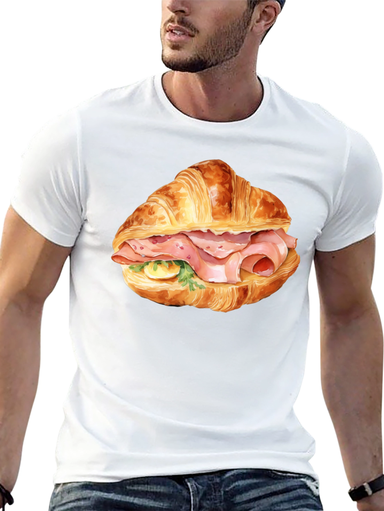 Croissant Sandwich Graphic Tee - Black T-Shirt
