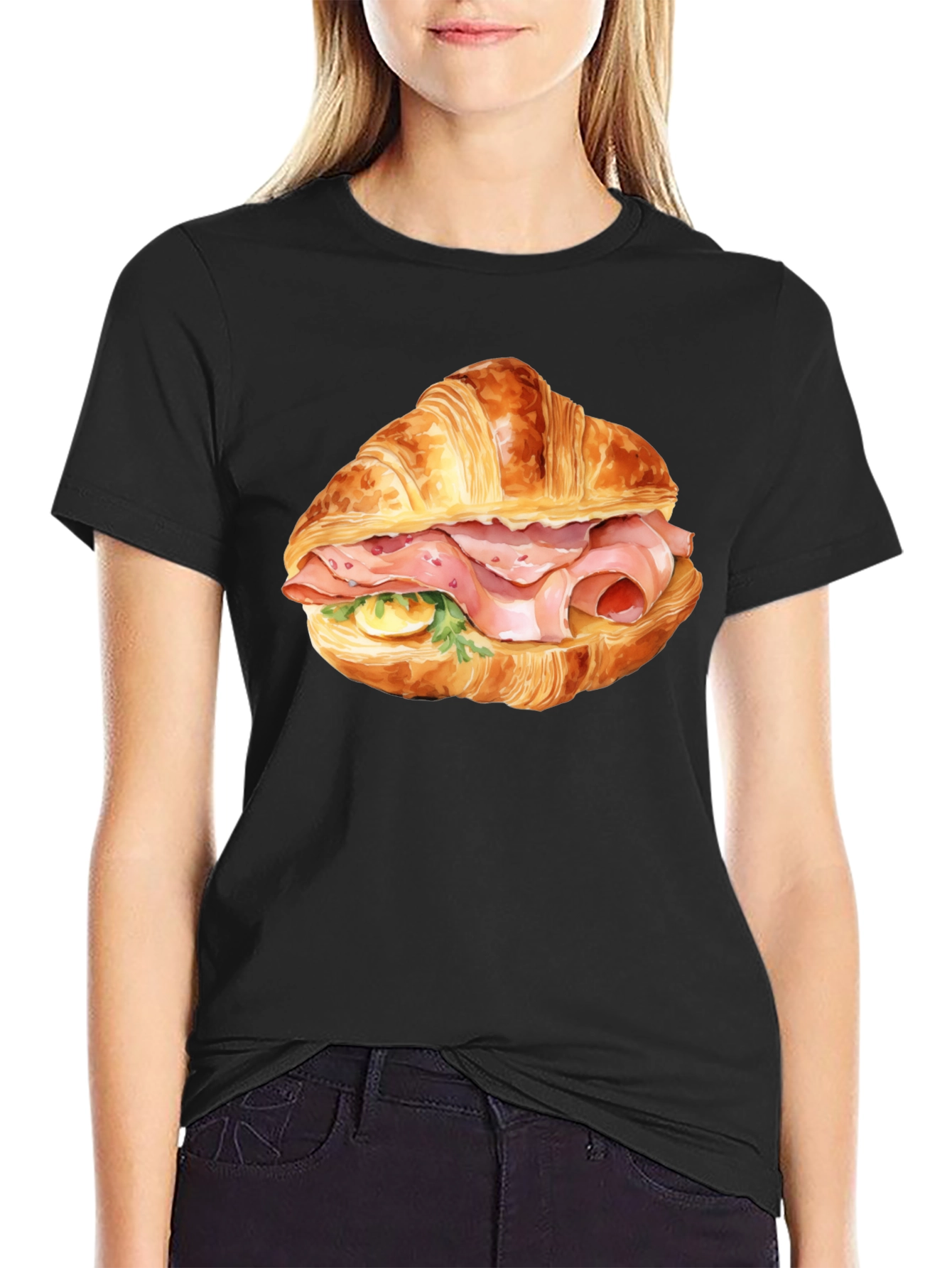 Croissant Sandwich Graphic Tee - Black T-Shirt
