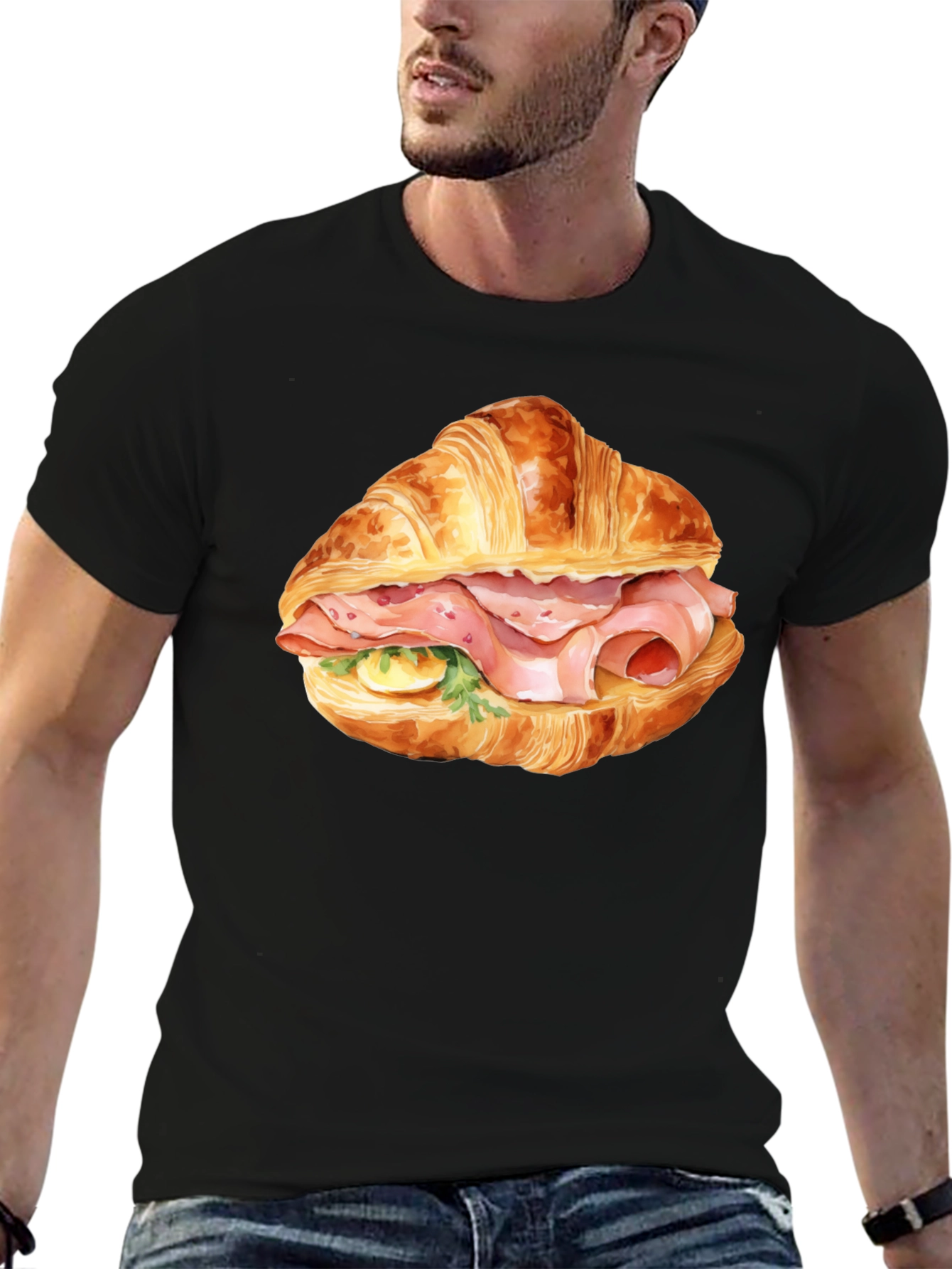 Croissant Sandwich Graphic Tee - Black T-Shirt