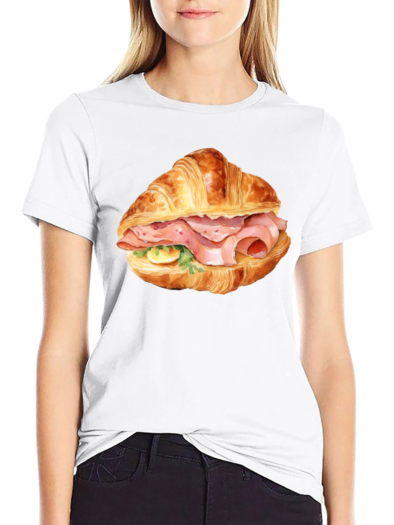 Croissant Sandwich Graphic Tee - Black T-Shirt