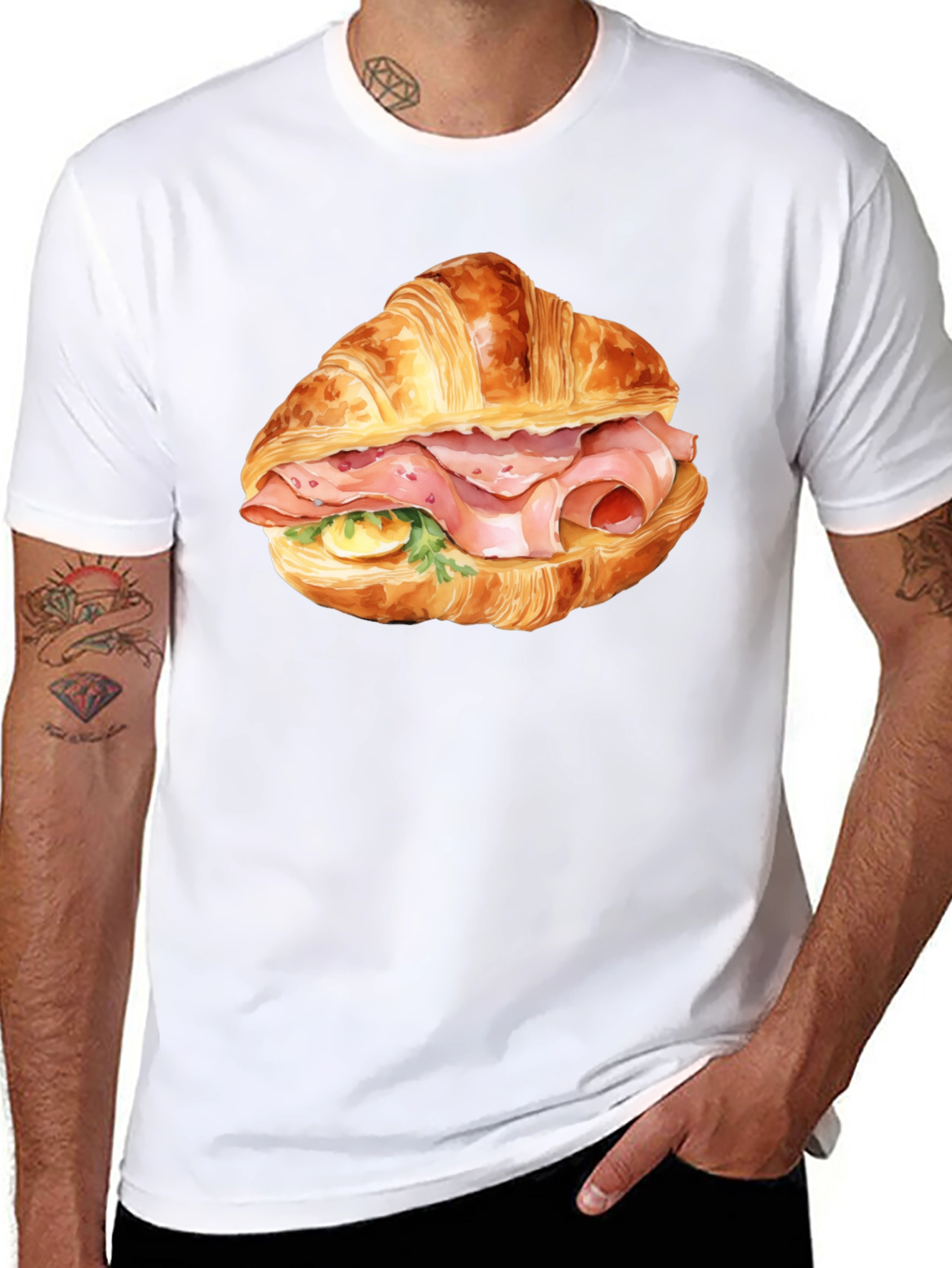 Croissant Sandwich Graphic Tee - Black T-Shirt