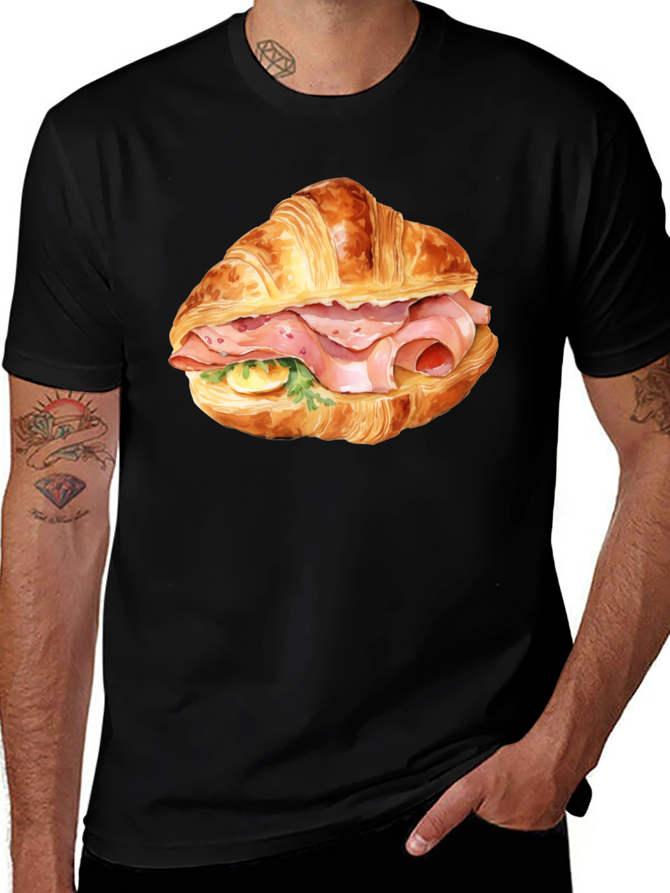 Croissant Sandwich Graphic Tee - Black T-Shirt